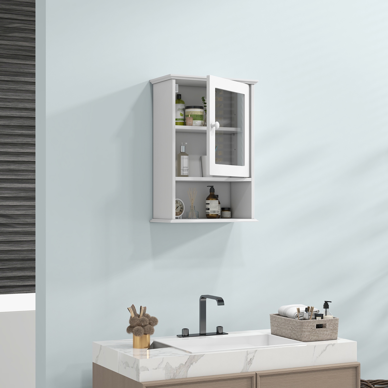 Gymax Wall Mounted Bathroom Cabinet Storage Organize Hanging Medicine Adjustable Shelf