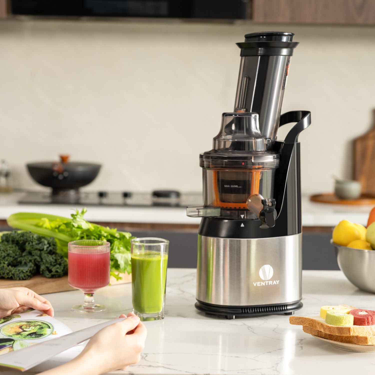 Extracteur de jus ventray à mastication lente, facile à nettoyer, sans bpa, légumes, fruits, jus, compact - noir