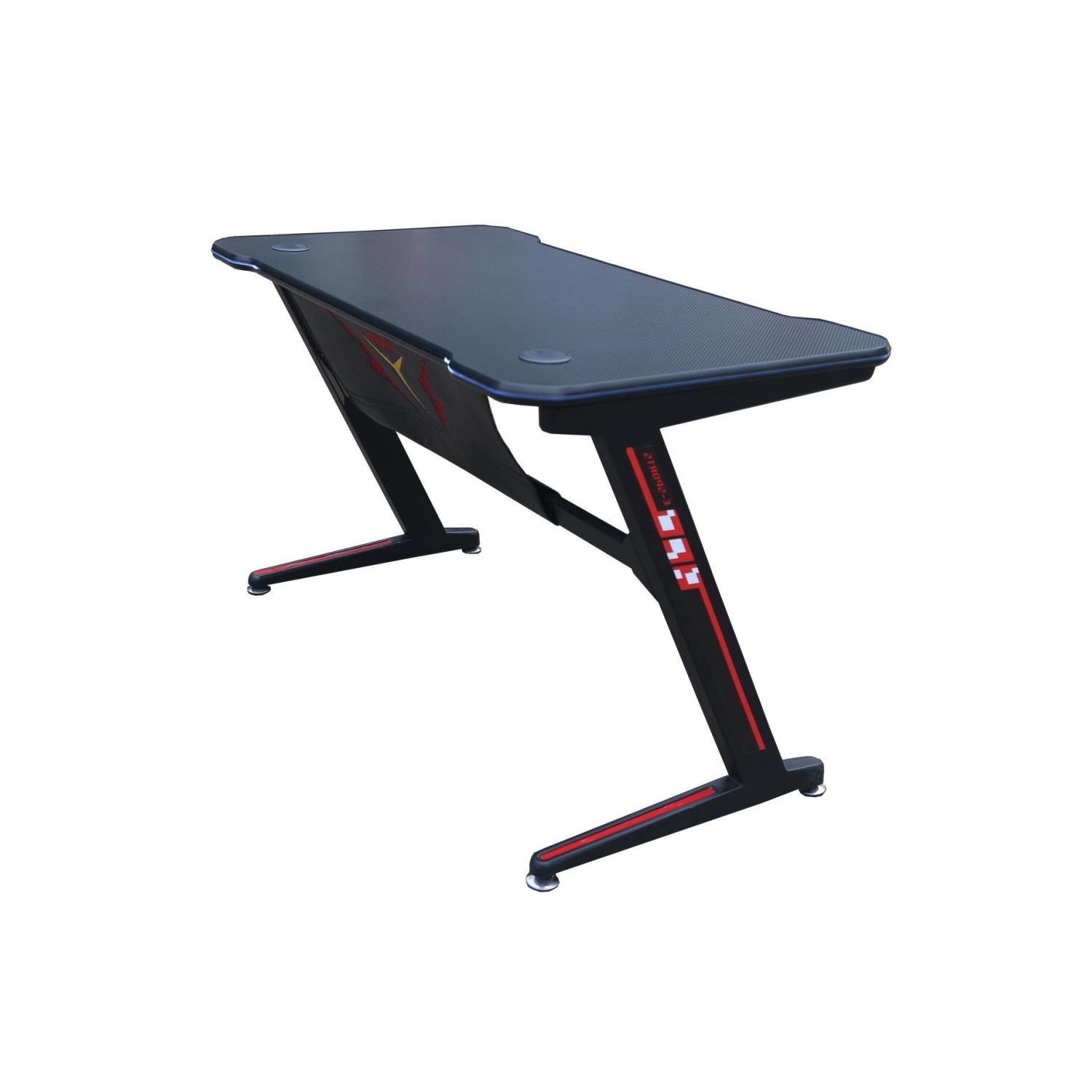 Z-Shaped Table W/Blue Led Light Metal table Home Office Racing Gaming Desk Black 