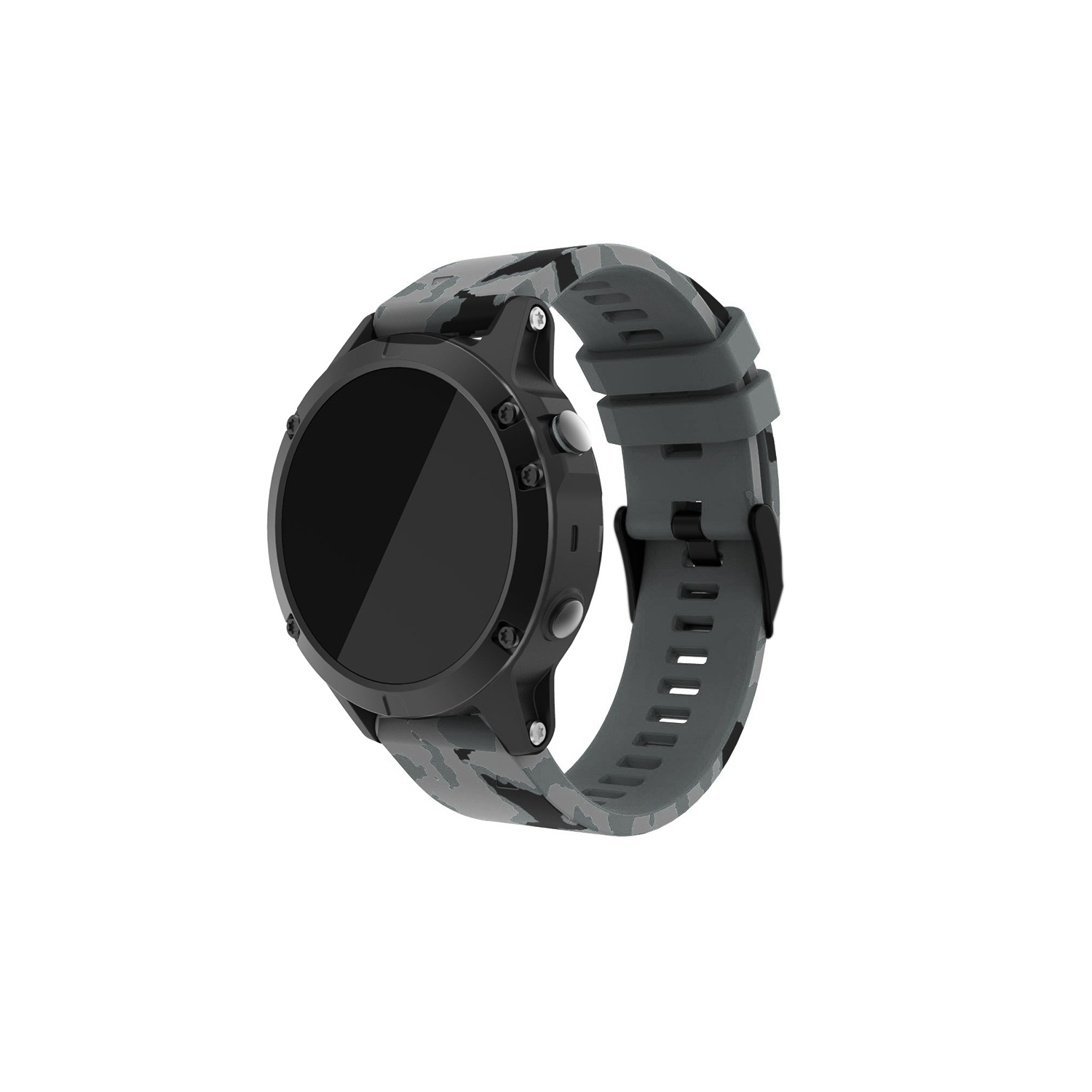 StrapsCo QuickFit 22 Rubber Watch Band Strap with Black Buckle for Garmin Fenix 5 & Forerunner 935 & Instinct - Grey Camo