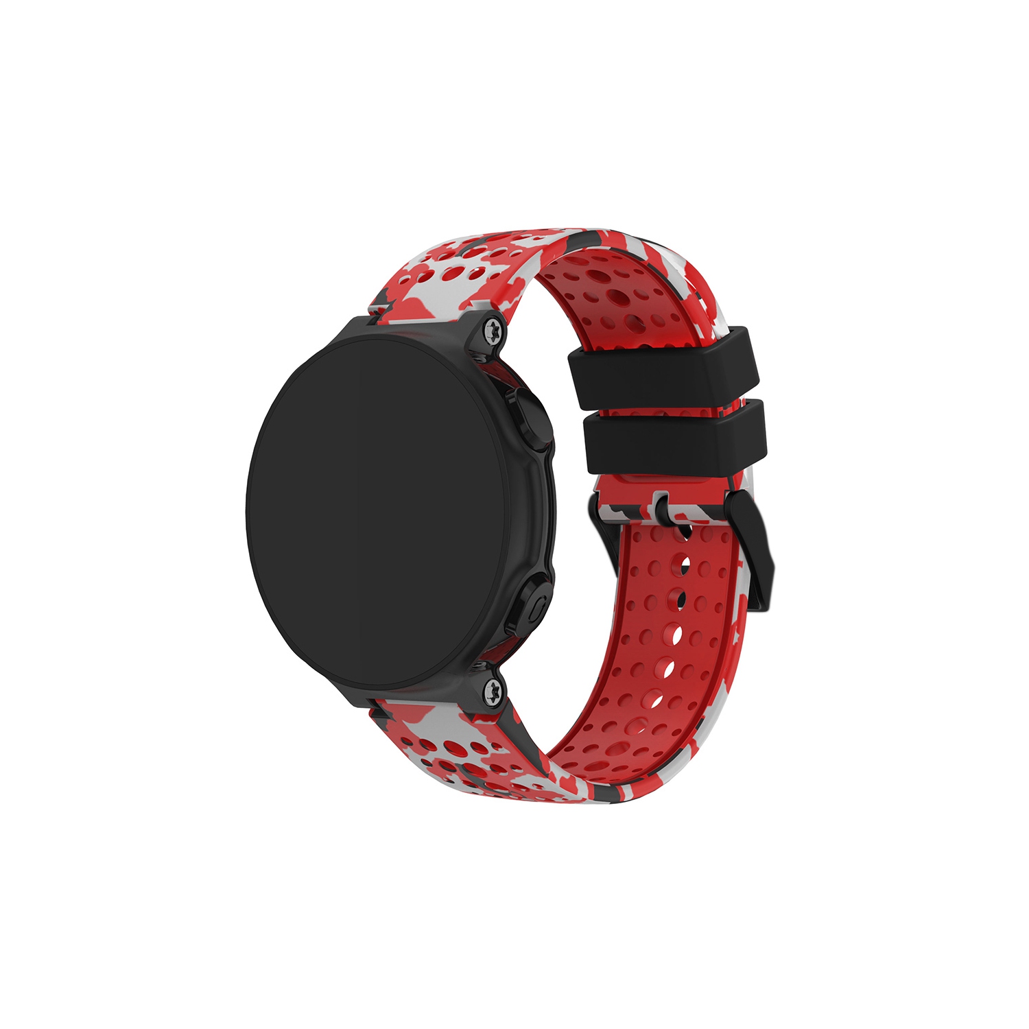 StrapsCo Rubber Watch Band with Black Buckle for Garmin Forerunner 200/230/235/620/630/735XT & Approach S5/S6/S20 - Red Camo
