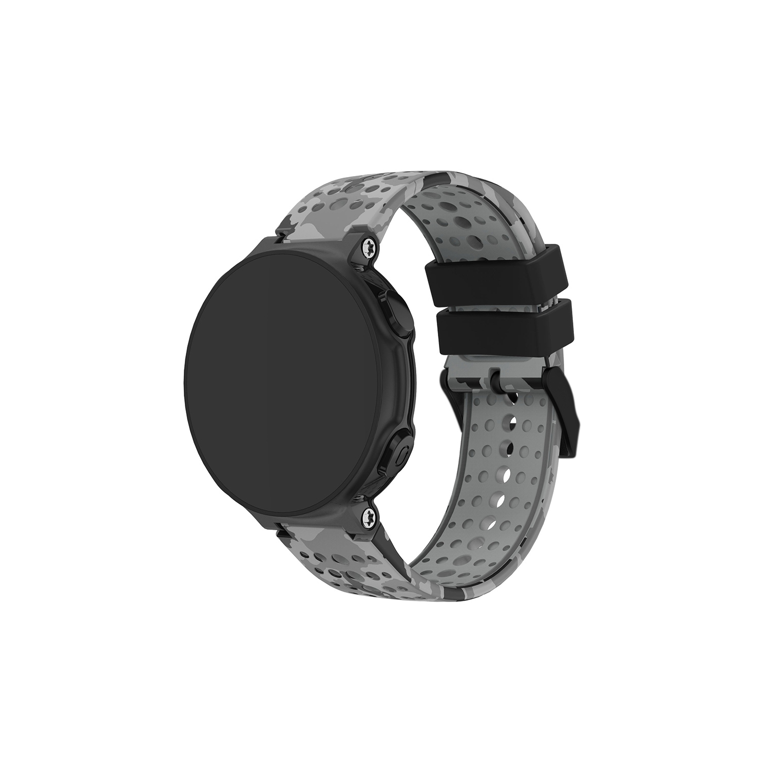 StrapsCo Rubber Watch Band with Black Buckle for Garmin Forerunner 200/230/235/620/630/735XT & Approach S5/S6/S20 - Grey Camo