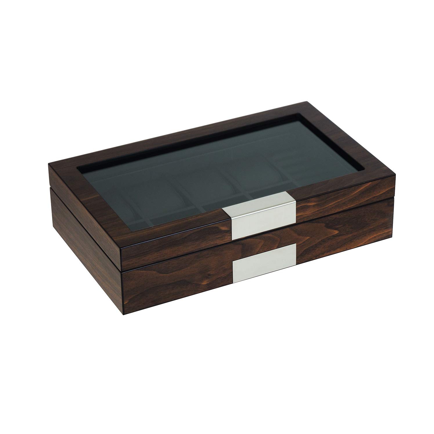 Grande boîte de rangement en bois avec 8 compartiments pour montres et boutons de manchette avec fenêtre en verre