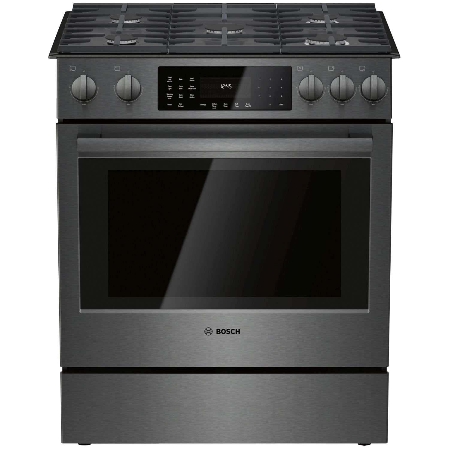 Bosch 30" 4.8 Cu. Ft. True Convection 5-Burner Slide-In Gas Range - Black Stainless