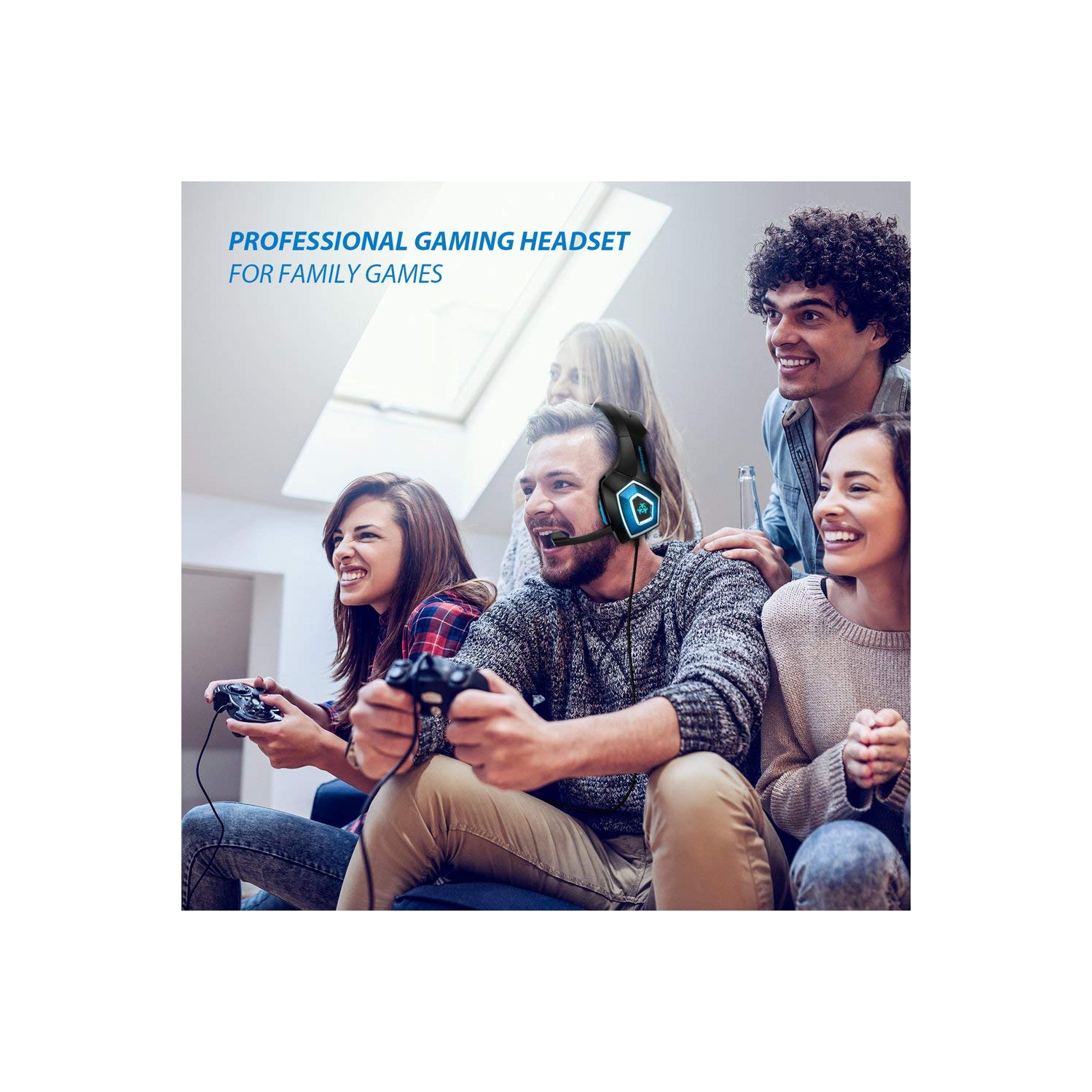 Casque de jeu pour PC Xbox One PS4, écouteurs de jeu d'oreille avec contrôle du volume du microphone antibruit RVB LED Light, pour ordinateur