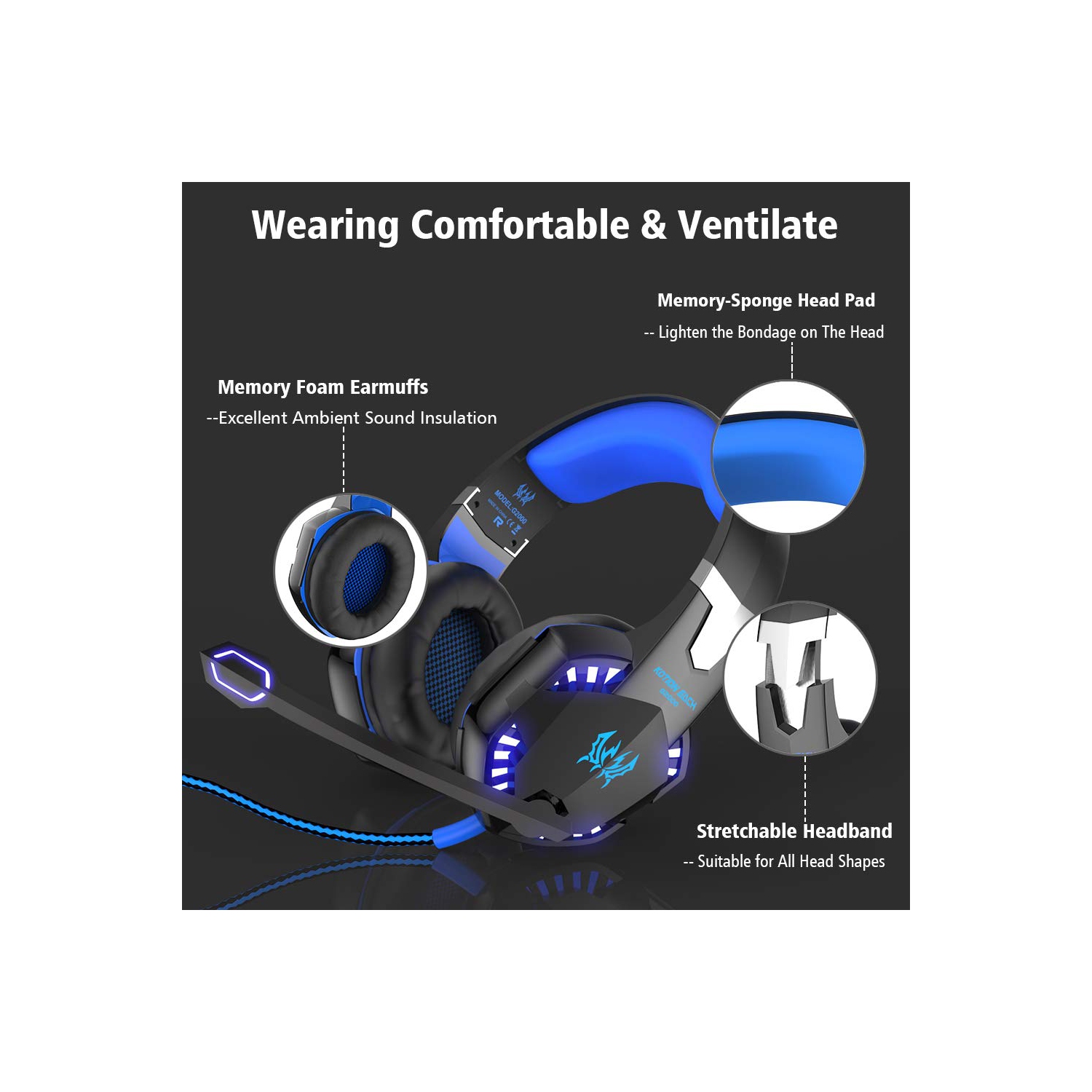 Casque de jeu pour PS4 Xbox One PC Nintendo Switch, avec micro, éclairage DEL, réduction du bruit, ambiophonie basse stéréo