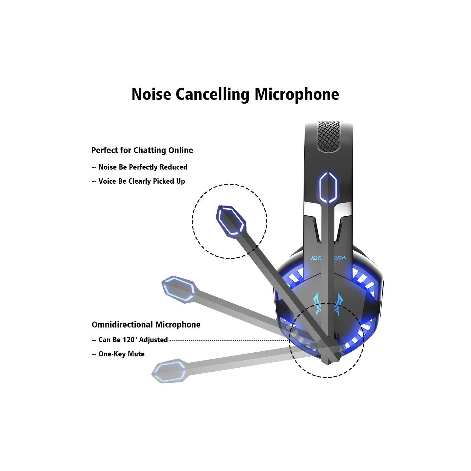 Casque de jeu pour PS4 Xbox One PC Nintendo Switch, avec micro, éclairage DEL, réduction du bruit, ambiophonie basse stéréo