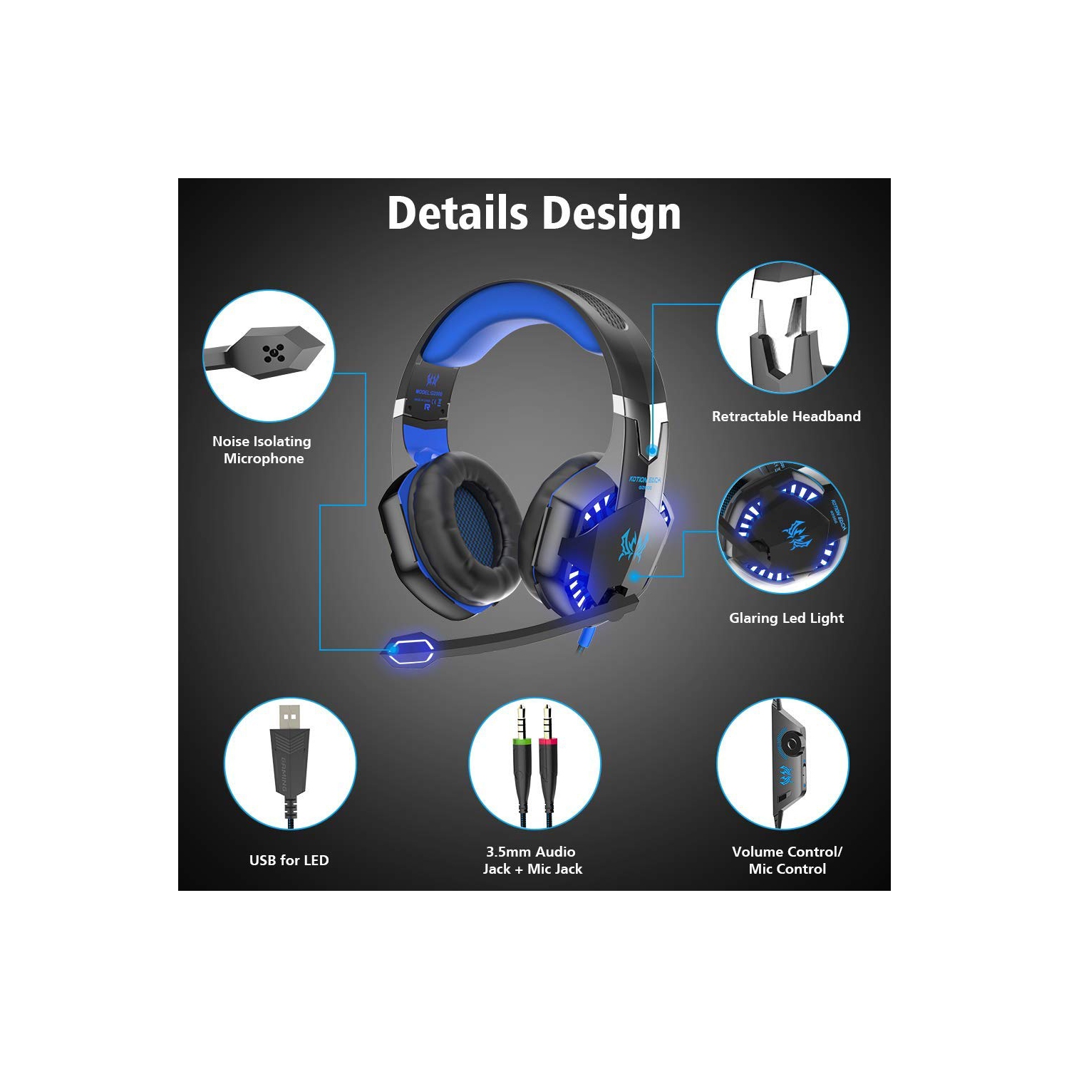 Casque de jeu pour PS4 Xbox One PC Nintendo Switch, avec micro, éclairage DEL, réduction du bruit, ambiophonie basse stéréo