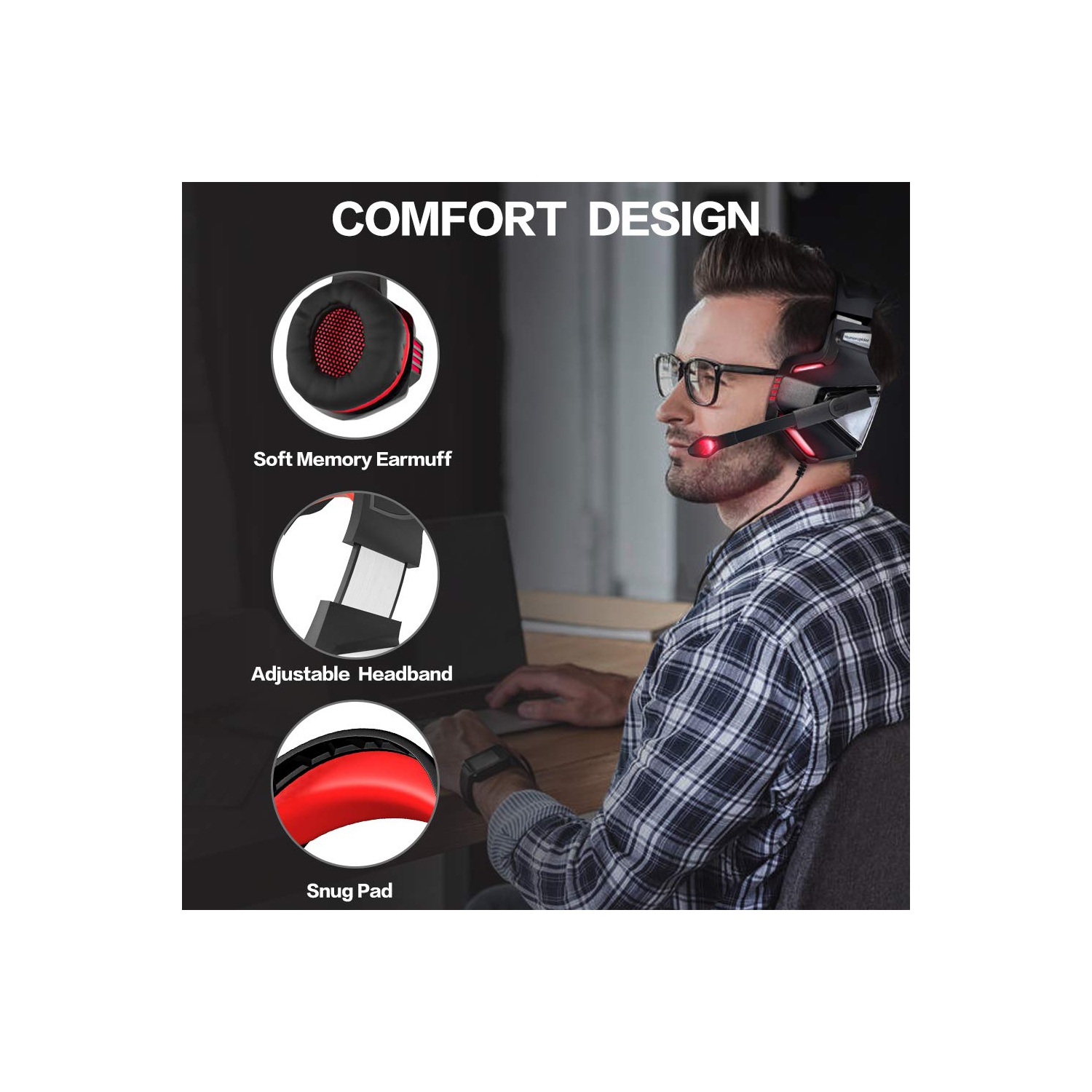 Casque de jeu pour PC Xbox One Nintendo Switch iPad Mobile, écouteurs de jeu avec micro, lampe DEL, commande de volume