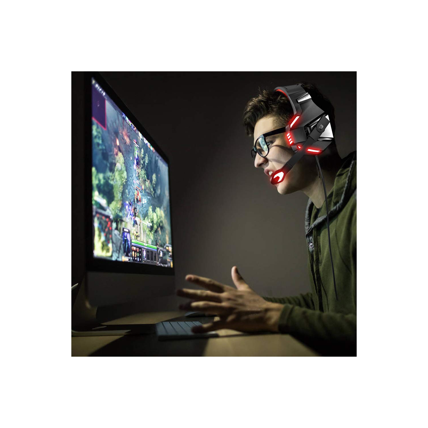 Casque de jeu pour PC Xbox One Nintendo Switch iPad Mobile, écouteurs de jeu avec micro, lampe DEL, commande de volume