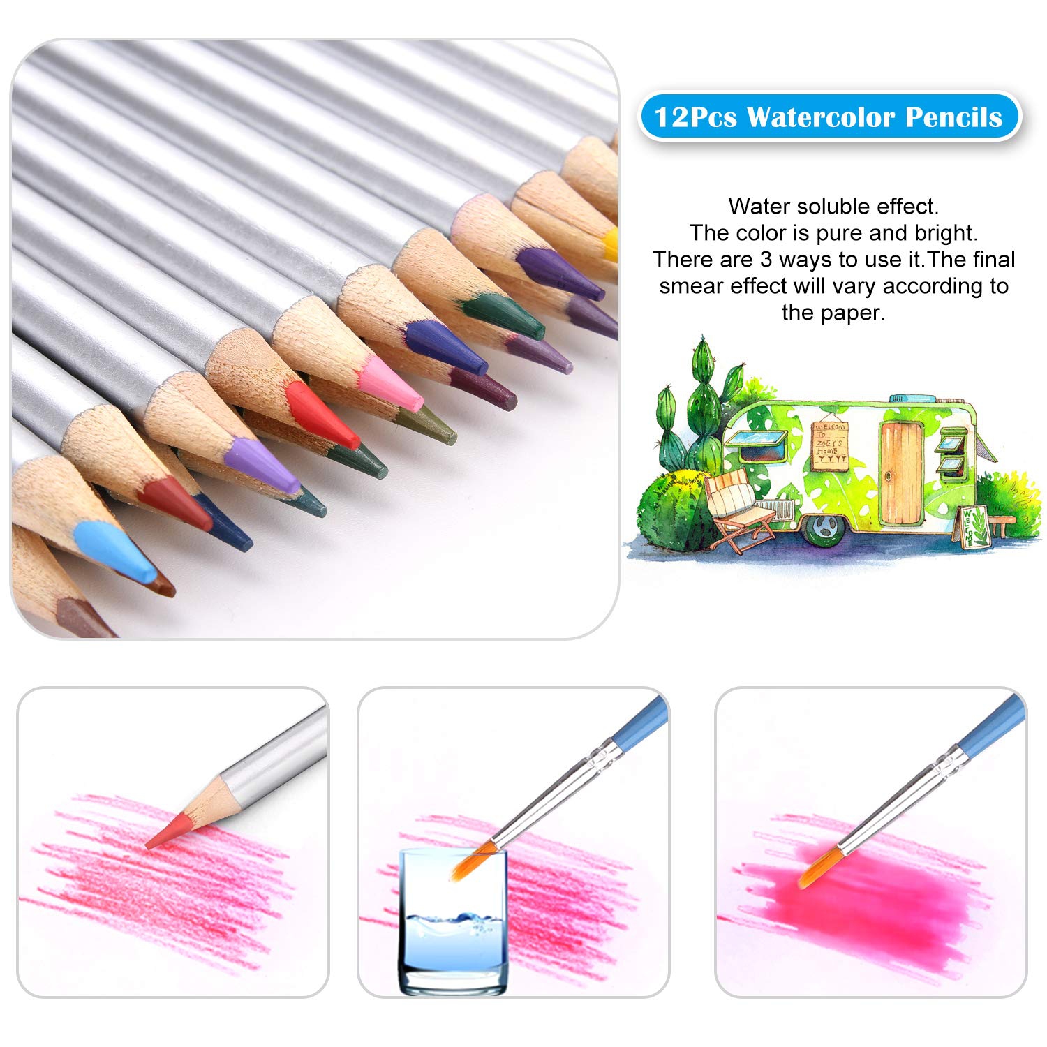 53pcs Drawing and Sketching Pencil Set, with Pencil, Watercolor Pencil, Sketching Pencil Set & Canvas Zipper Case
