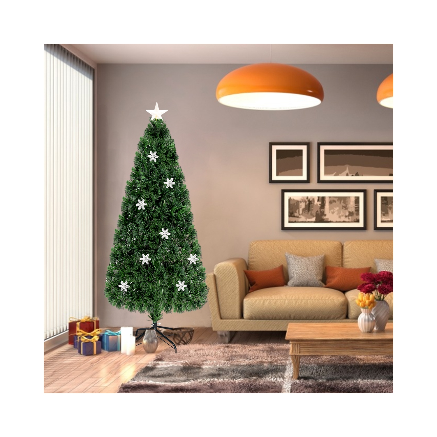 Gymax Fiber Optic 6' PVC Artificial Christmas Tree LED Lights Metal Stand