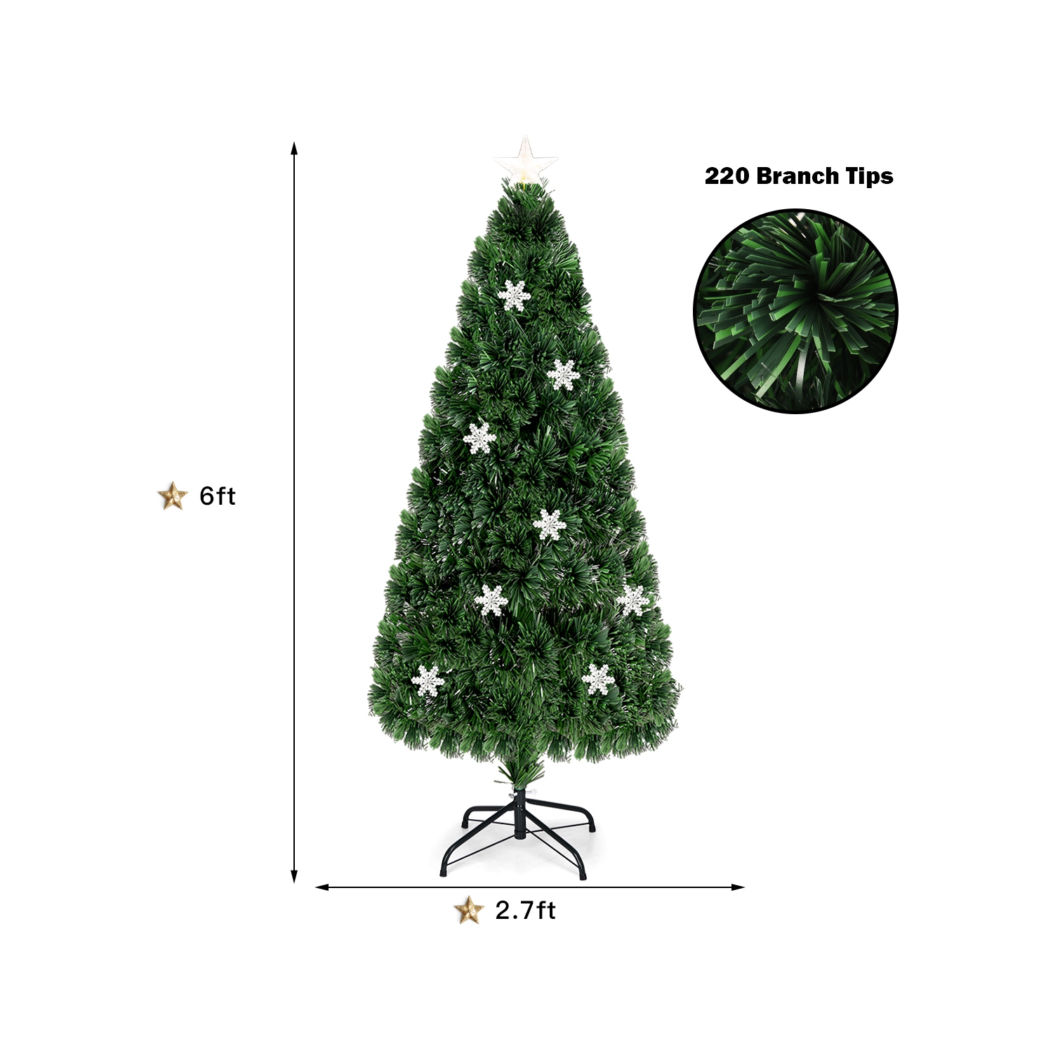 Gymax Fiber Optic 6' PVC Artificial Christmas Tree LED Lights Metal Stand