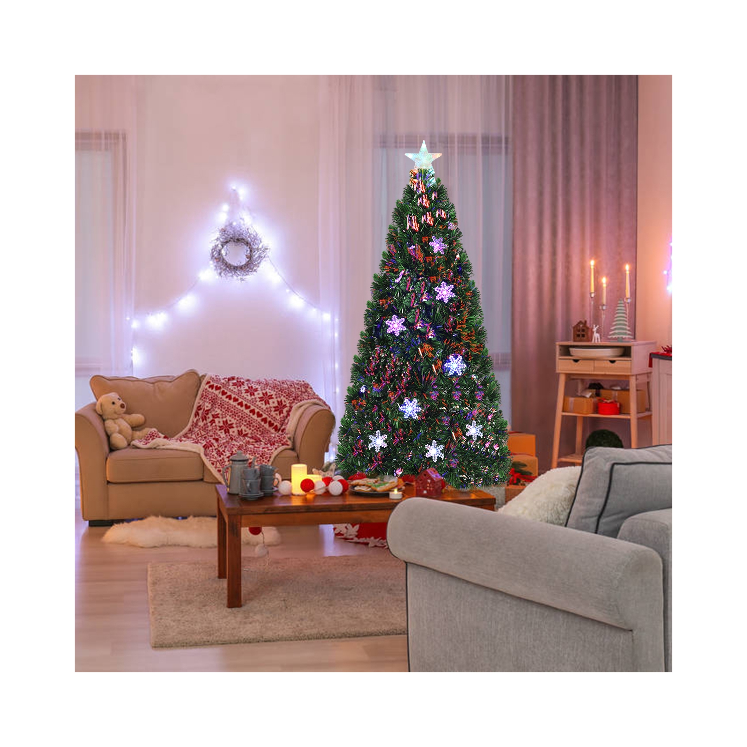 Gymax Fiber Optic 6' PVC Artificial Christmas Tree LED Lights Metal Stand