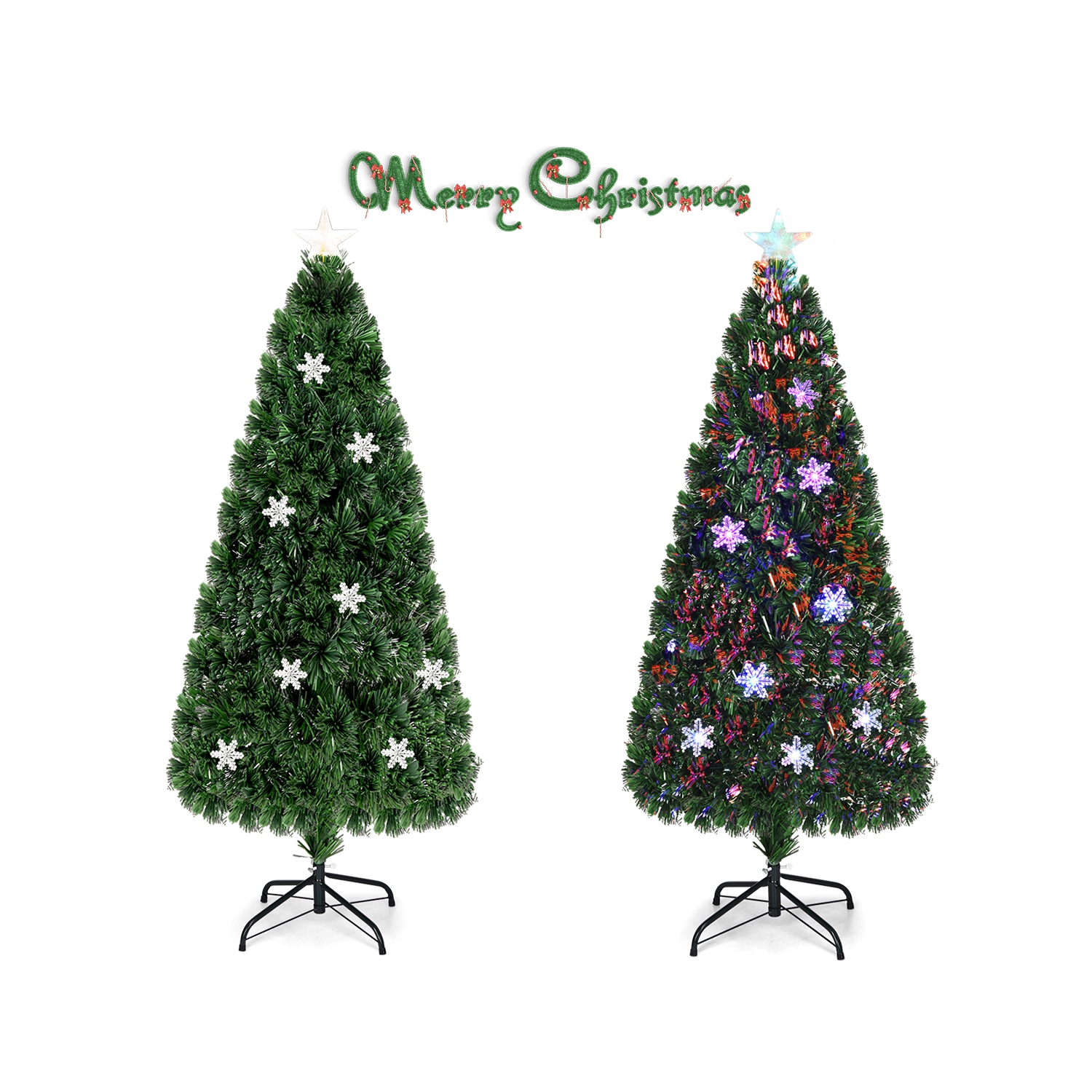 Gymax Fiber Optic 6' PVC Artificial Christmas Tree LED Lights Metal Stand