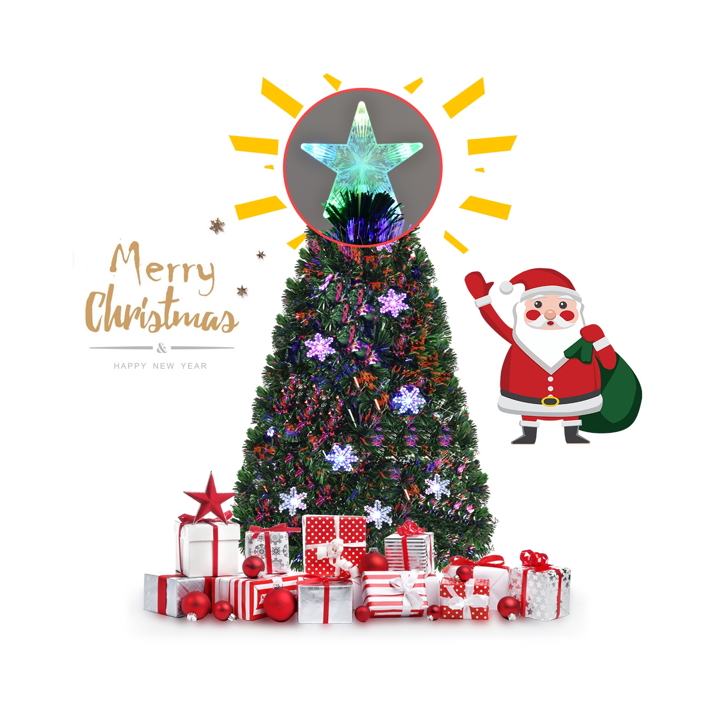 Gymax Fiber Optic 6' PVC Artificial Christmas Tree LED Lights Metal Stand