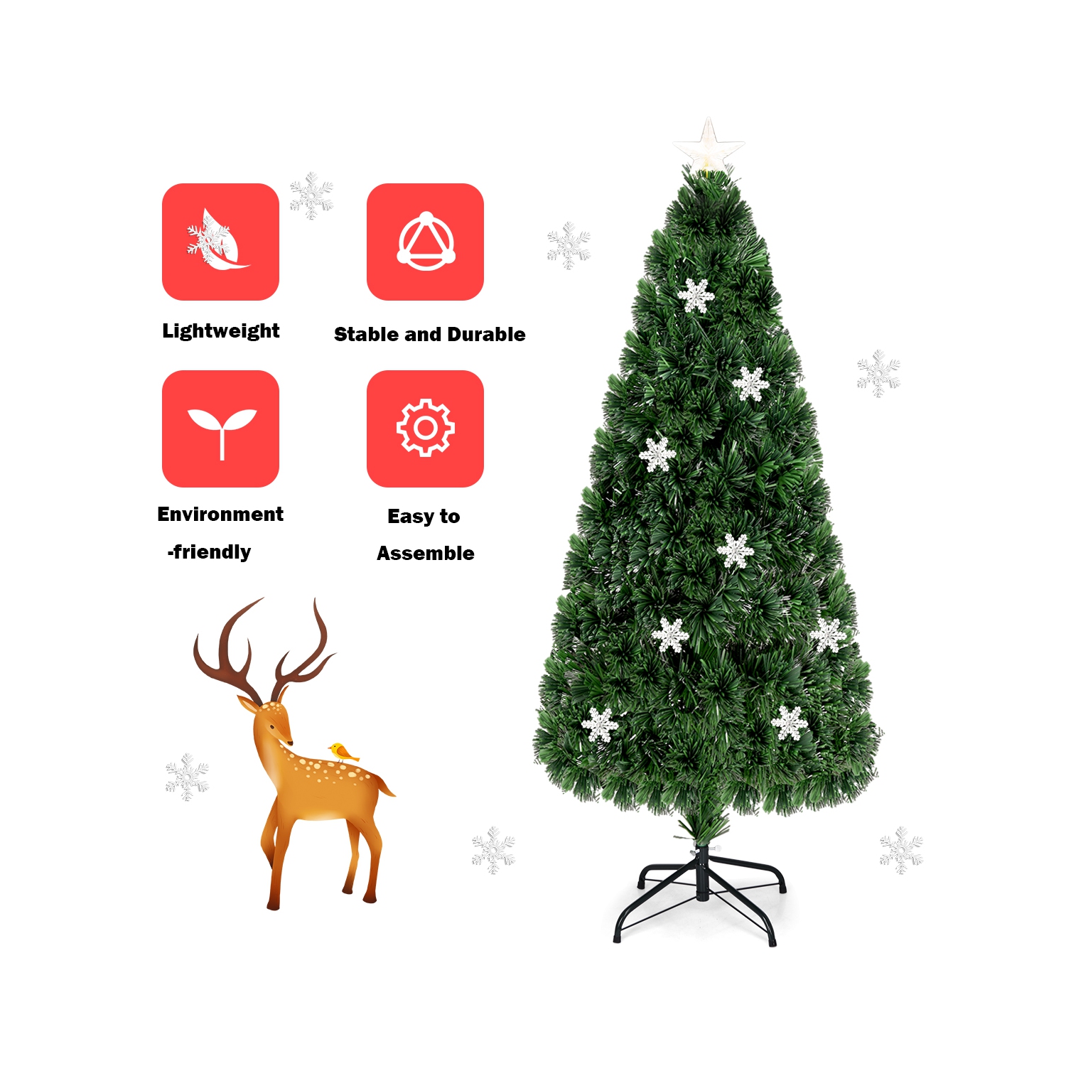 Gymax Fiber Optic 6' PVC Artificial Christmas Tree LED Lights Metal Stand