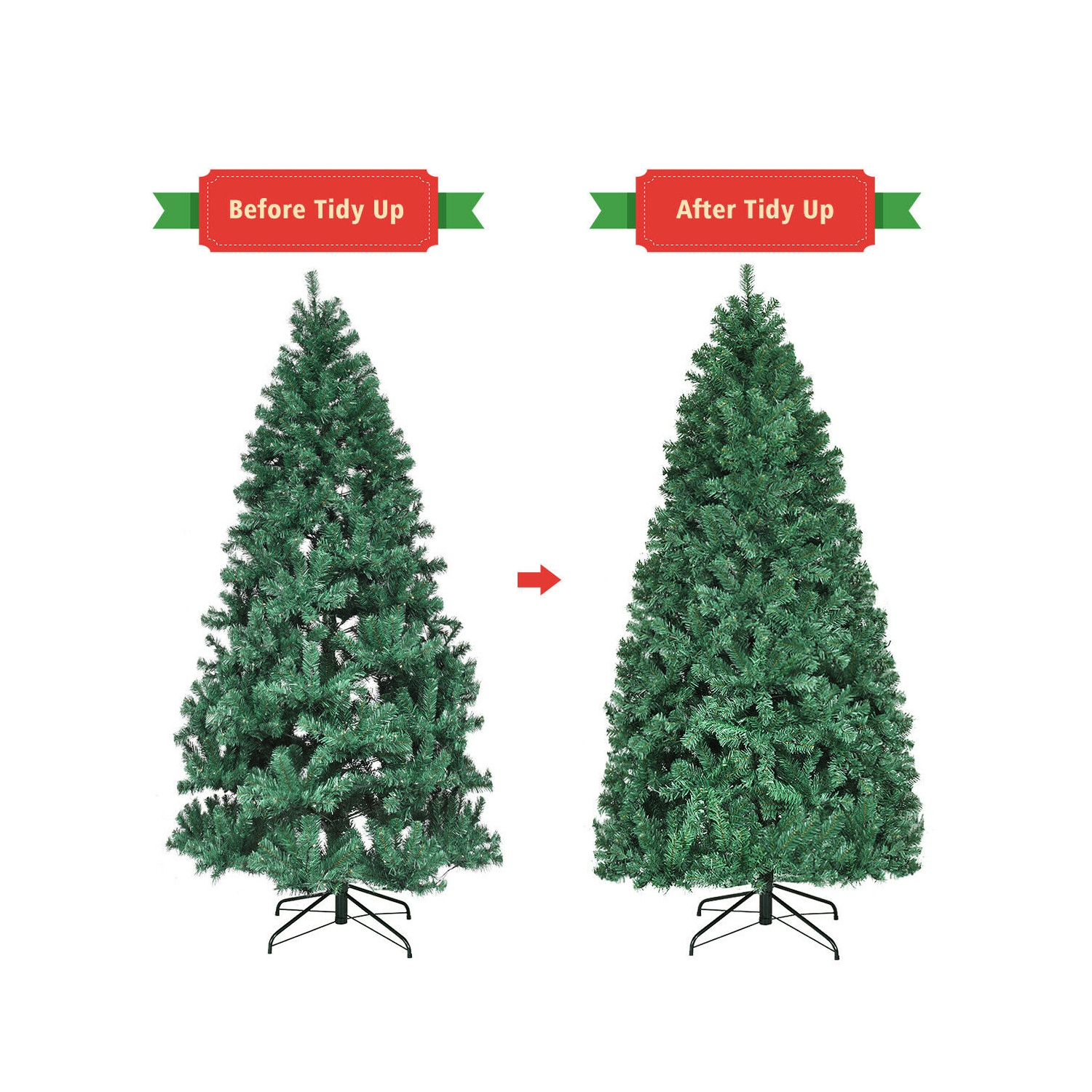 Gymax Pre-Lit PVC 7' Artificial Christmas Tree Hinged LED Lights Metal Stand