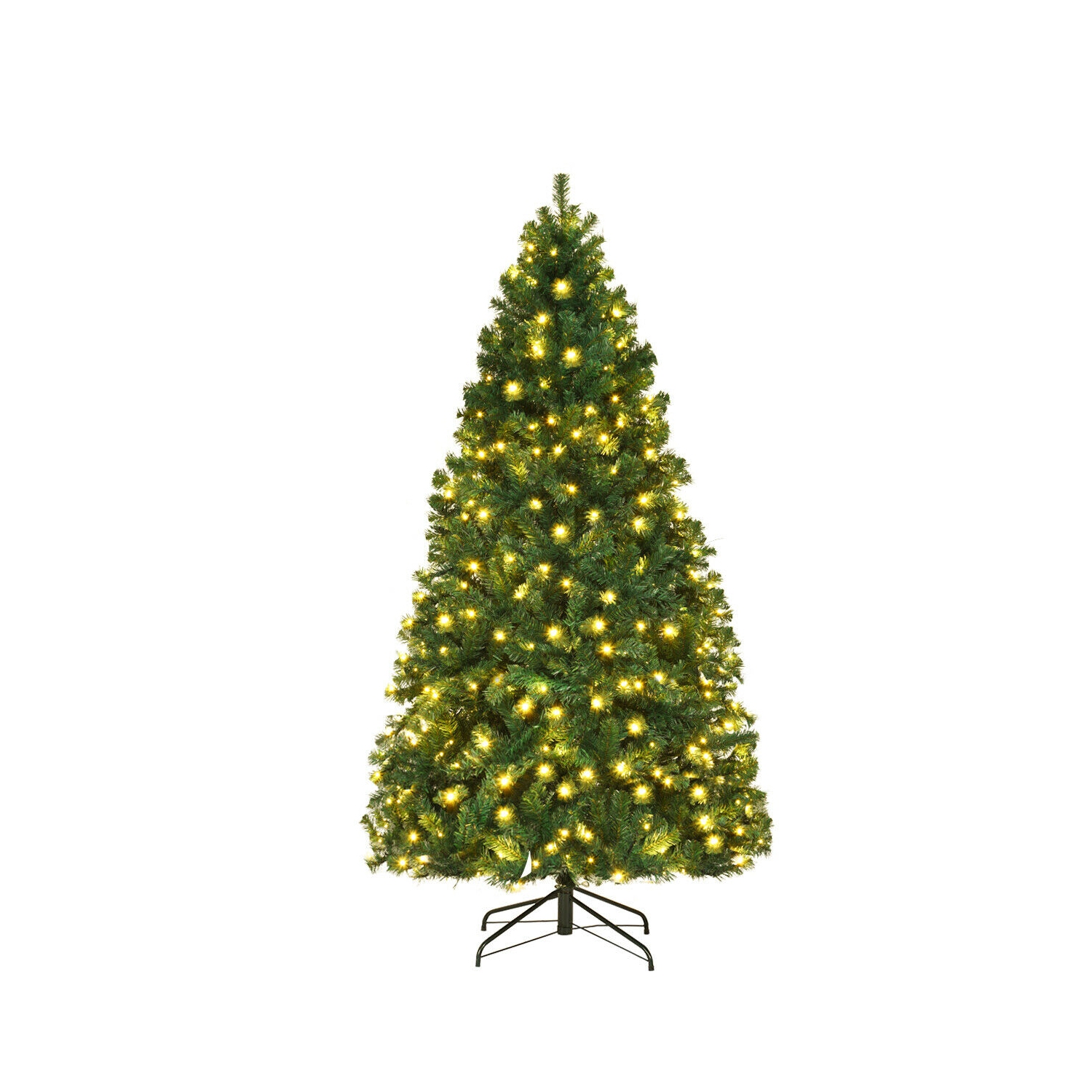 Gymax Pre-Lit PVC 7' Artificial Christmas Tree Hinged LED Lights Metal Stand