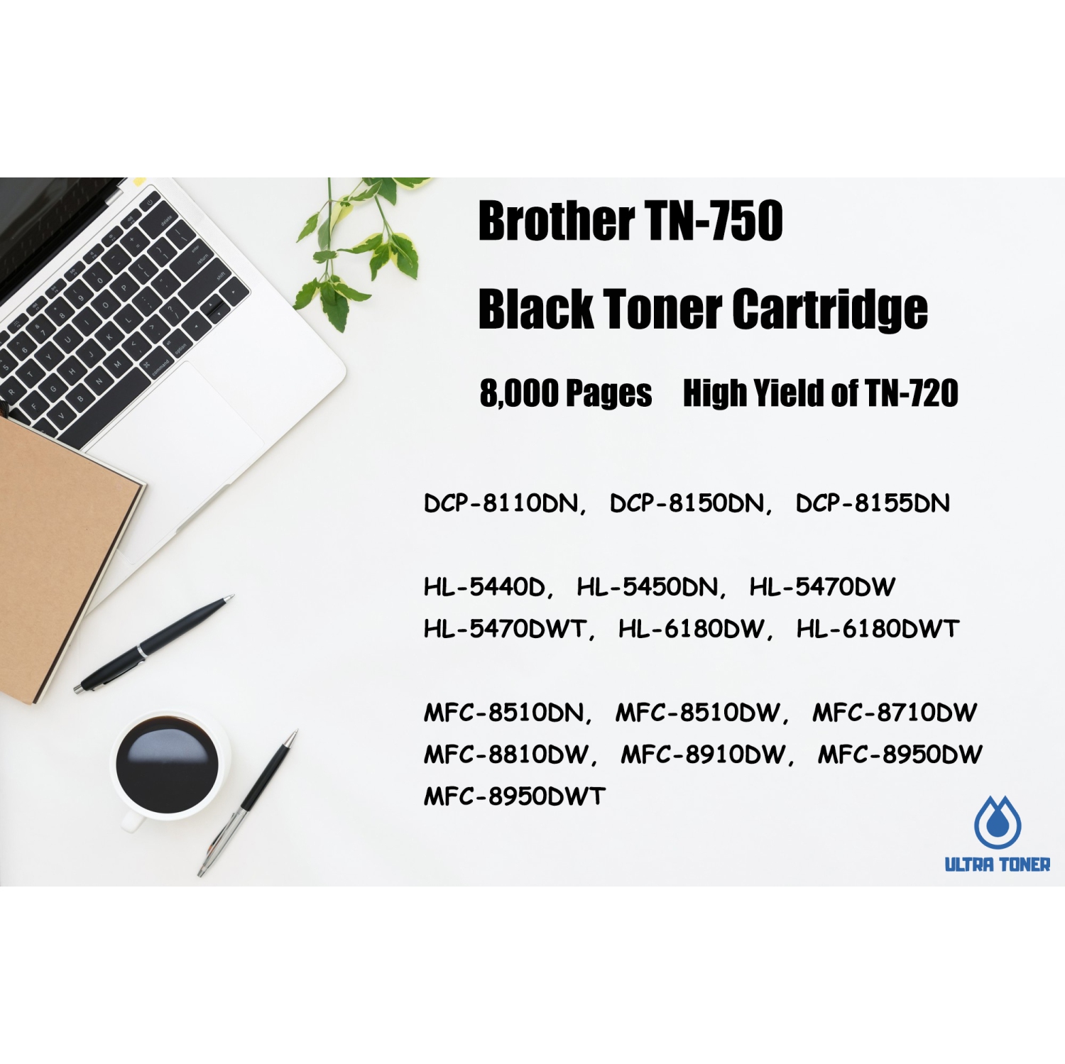 Ultra Toner™ New Superior Brother TN750/TN720 Black High Capacity Compatible Toner Cartridge-Brother Printer