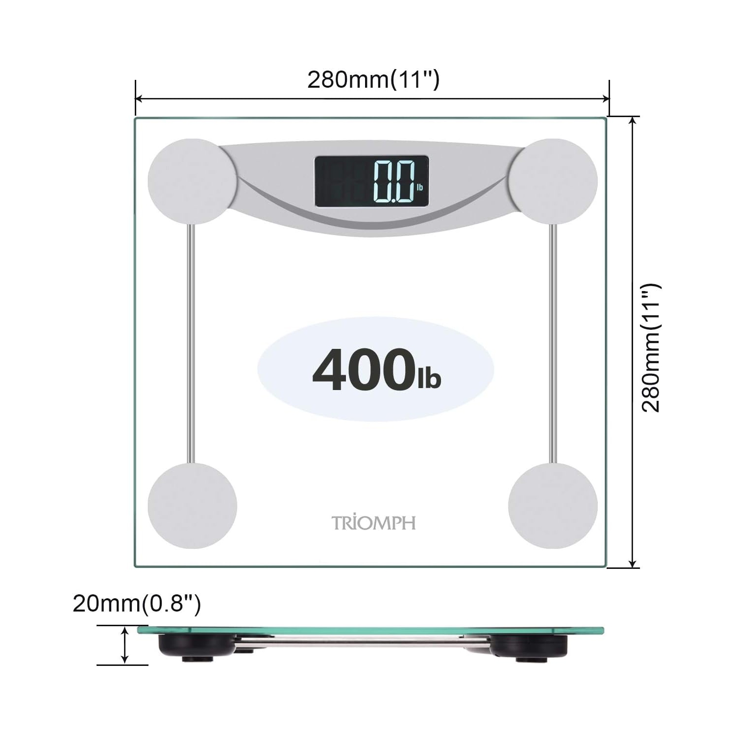 Smart Digital Body Weight Bathroom Scale with Step-On Technology, LCD Backlit Display, 400 lbs Capacity and Accurate Weight Measurements, Silver