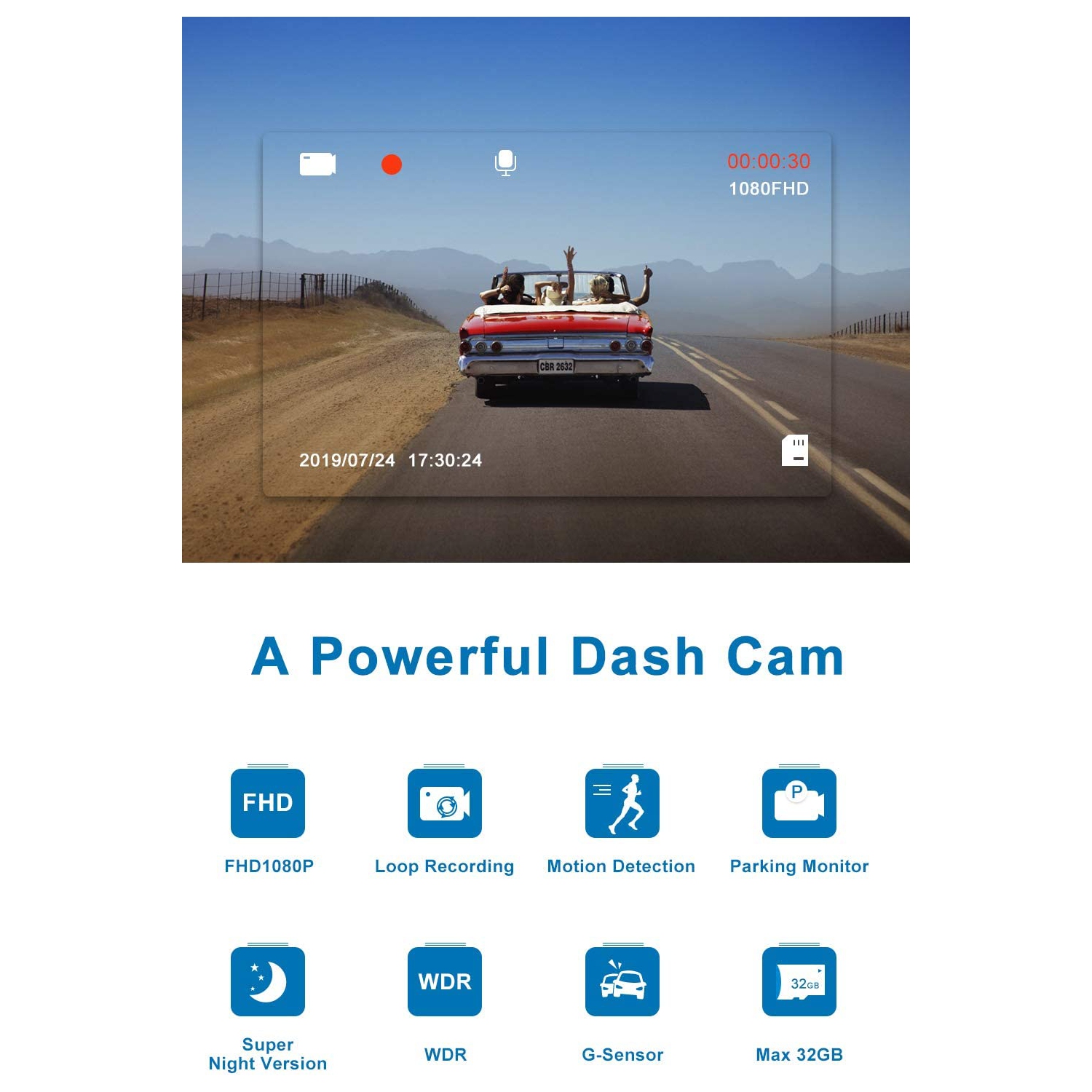 Dash Cam for Cars 1080P FHD Car Dash Camera 2023 New Version Car Camera Recorder Dashboard with 170°Wide Angle, Super Night Version, WDR, Loop