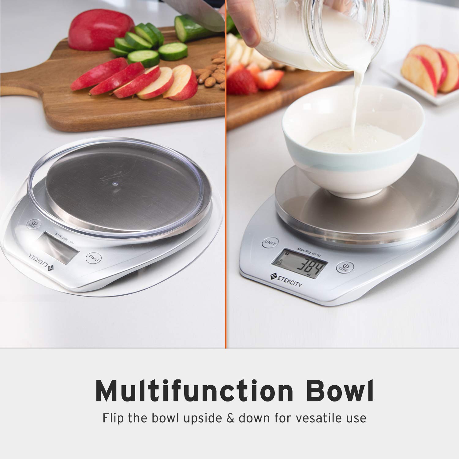 Balance de cuisine numérique, Balance de cuisson à plateforme en acier inoxydable avec bol amovible, grand écran ACL et bouton « Tare »