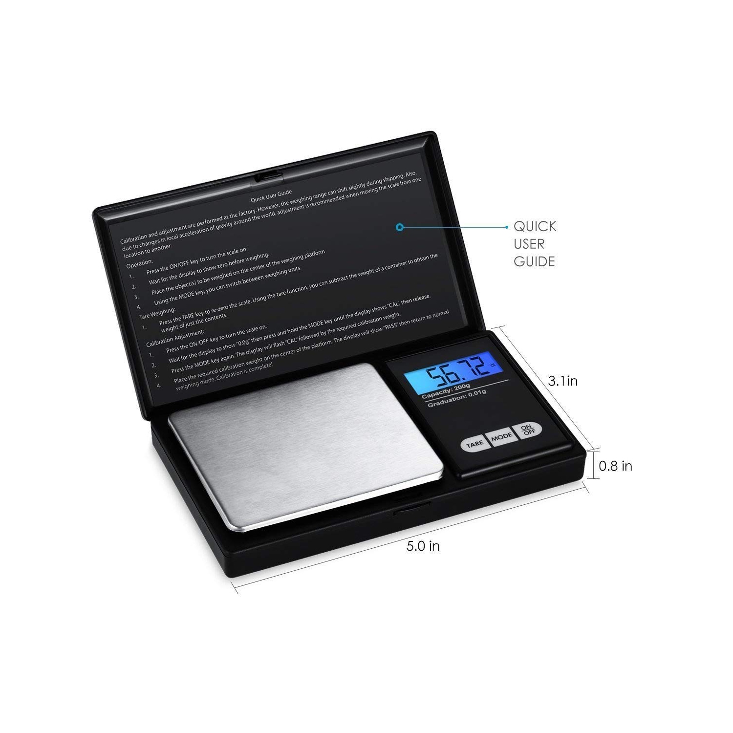 Digital Pocket Scale, Electronic Smart Scale with 7 Units, LCD Backlit Display, Tare Function, Stainless Steel