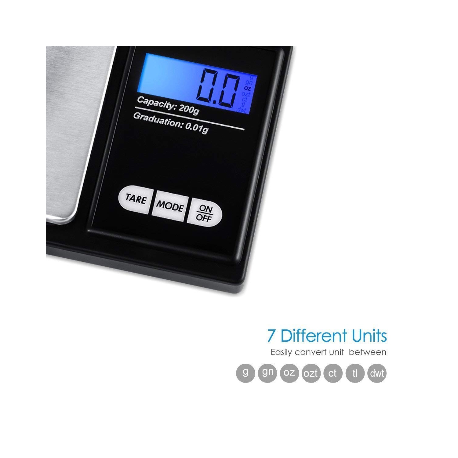Digital Pocket Scale, Electronic Smart Scale with 7 Units, LCD Backlit Display, Tare Function, Stainless Steel