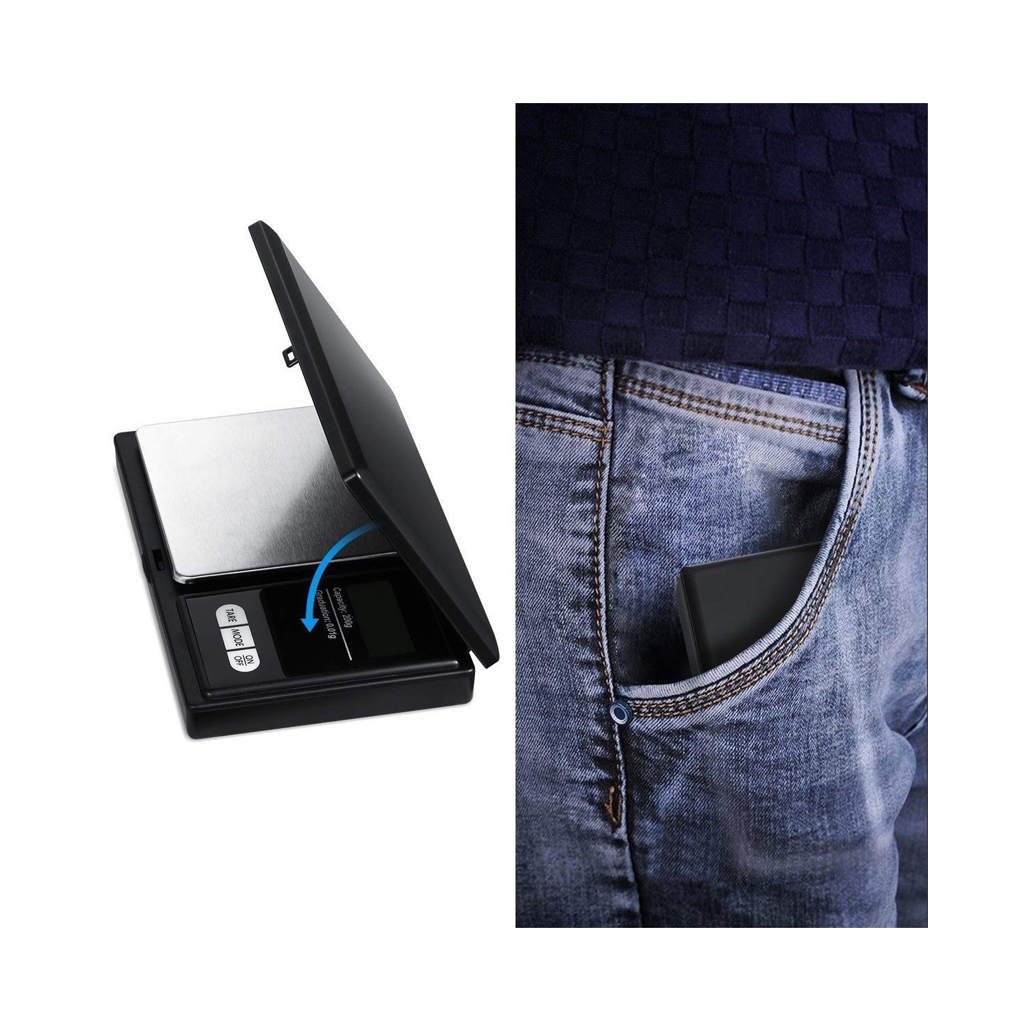 Digital Pocket Scale, Electronic Smart Scale with 7 Units, LCD Backlit Display, Tare Function, Stainless Steel