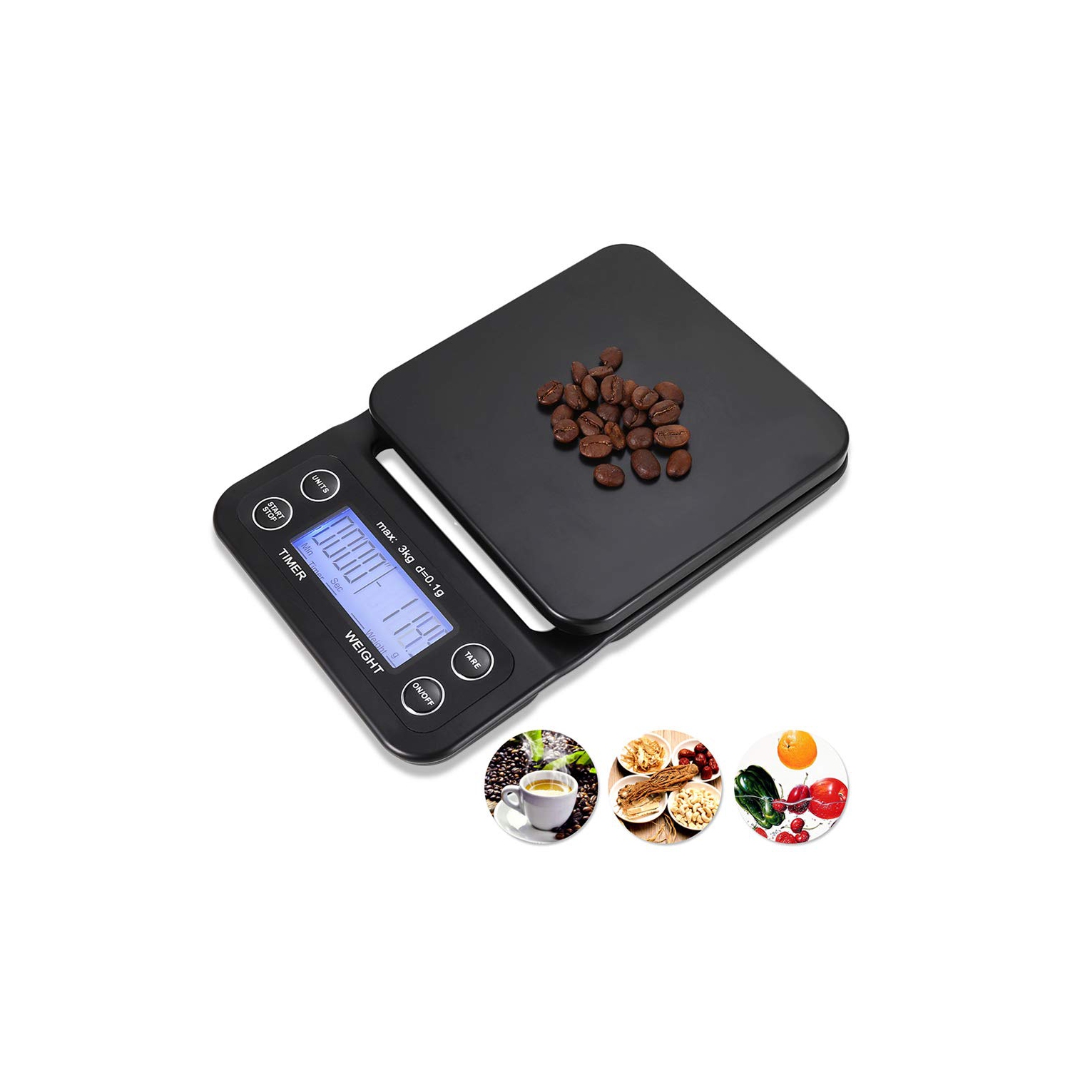 Coffee Scale with Timer or Digital Kitchen Food Scale for Cooking Baking Electronic Weighing LCD Display