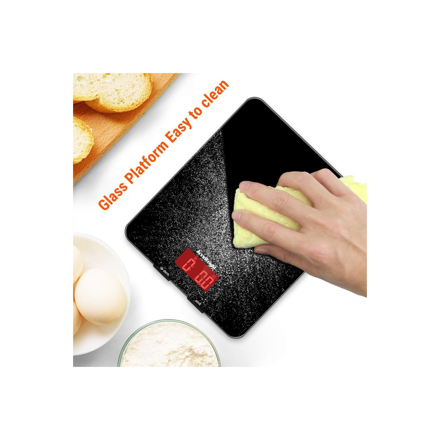 Accuweight 201B Digital Kitchen Scale Multifunction Meat Food Scale Tempered Glass Surface with LCD Display for Baking Kitchen Cooking Max Weight