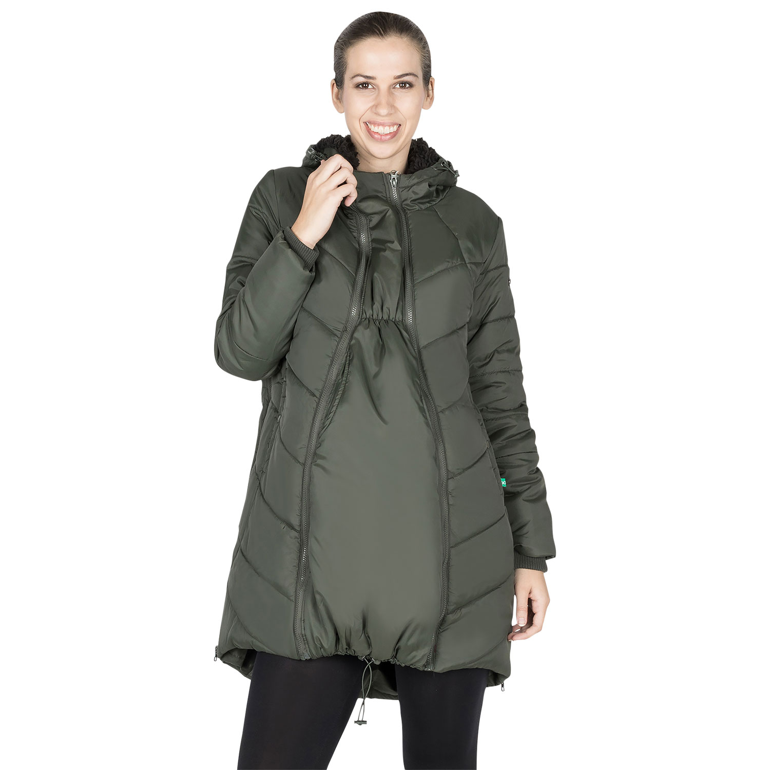 Modern Eternity Harper Quilted Polyester Maternity Puffer Coat - Medium - Khaki Green