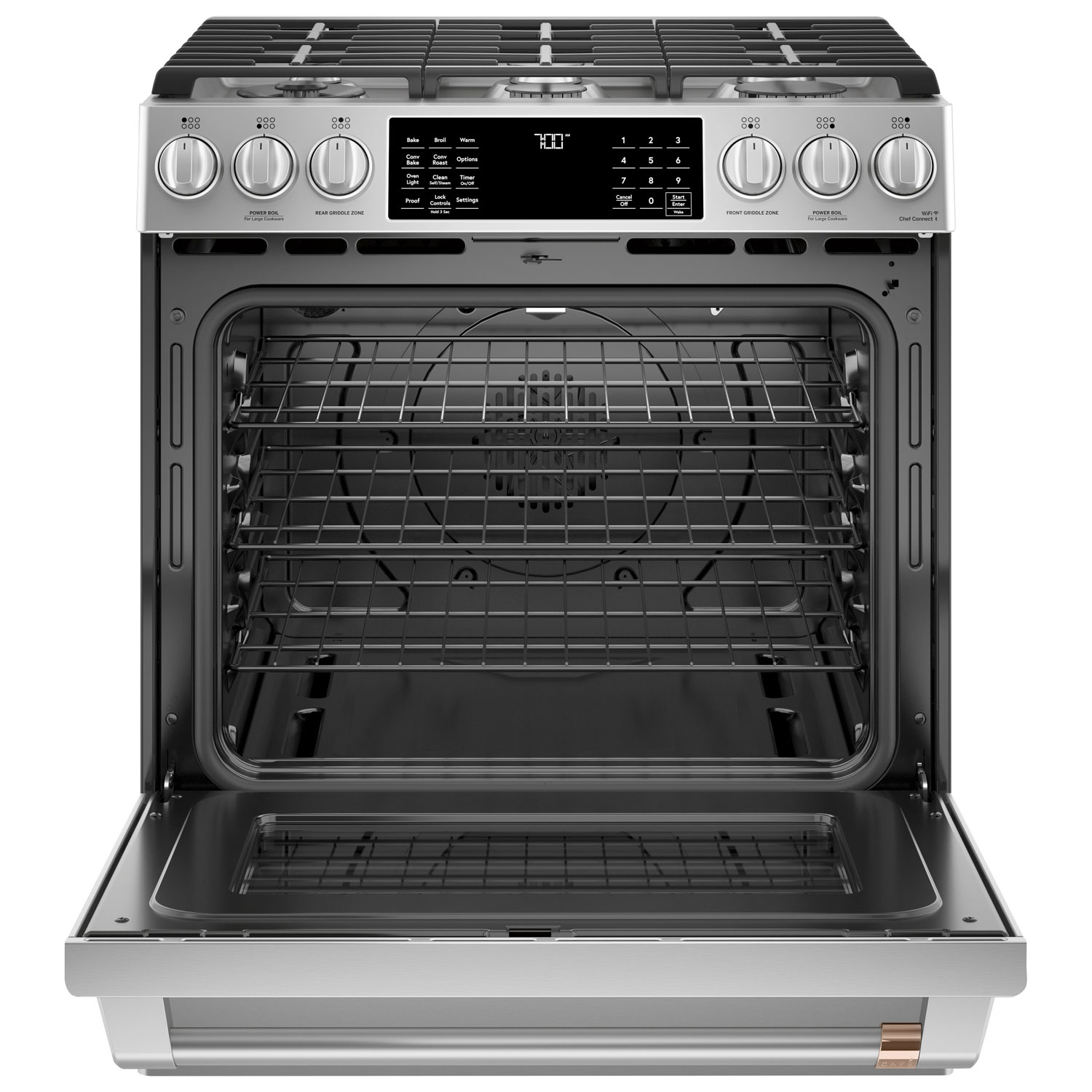 Cuisinière gaz encastr. 6 brûleurs four convect. véritable 5,6 pi³ 30 po Café - Inox