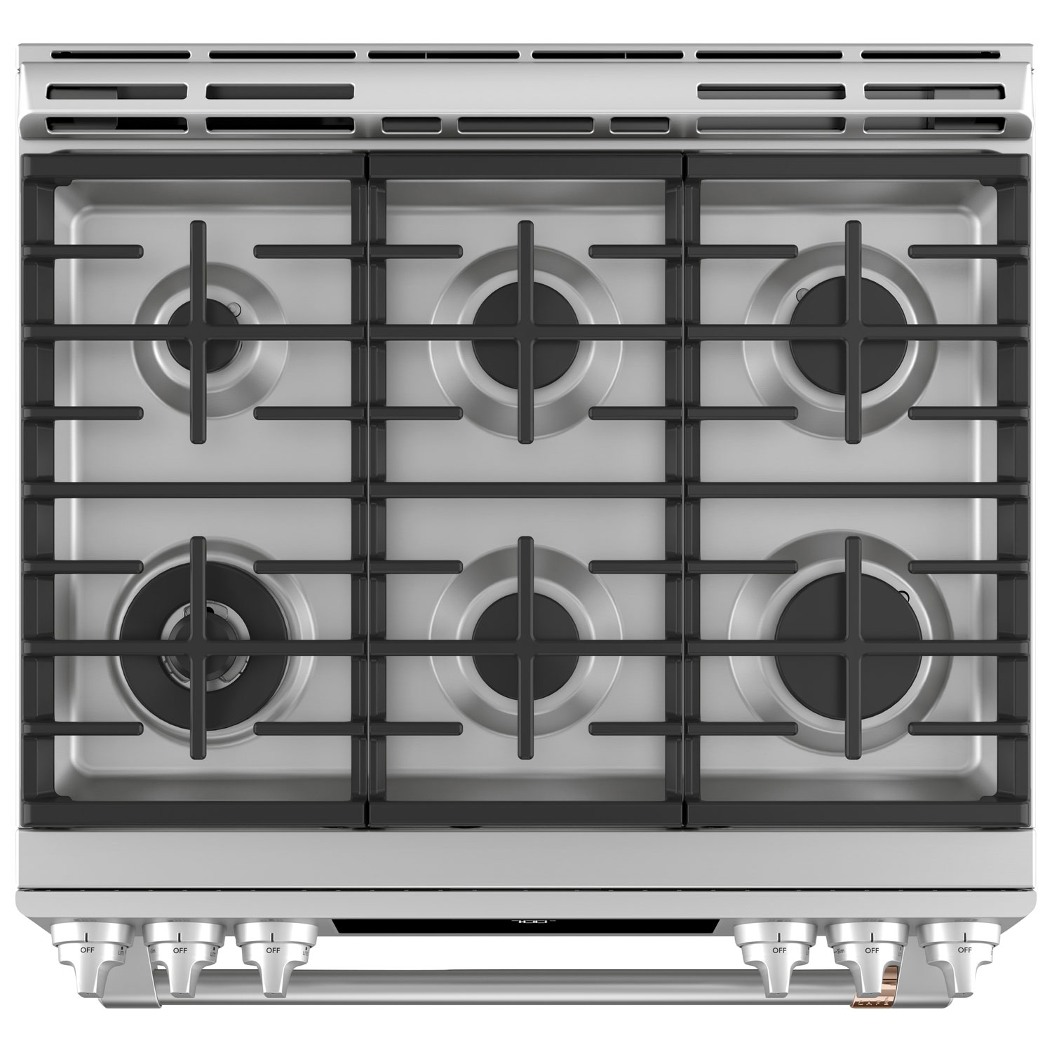 Cuisinière gaz encastr. 6 brûleurs four convect. véritable 5,6 pi³ 30 po Café - Inox
