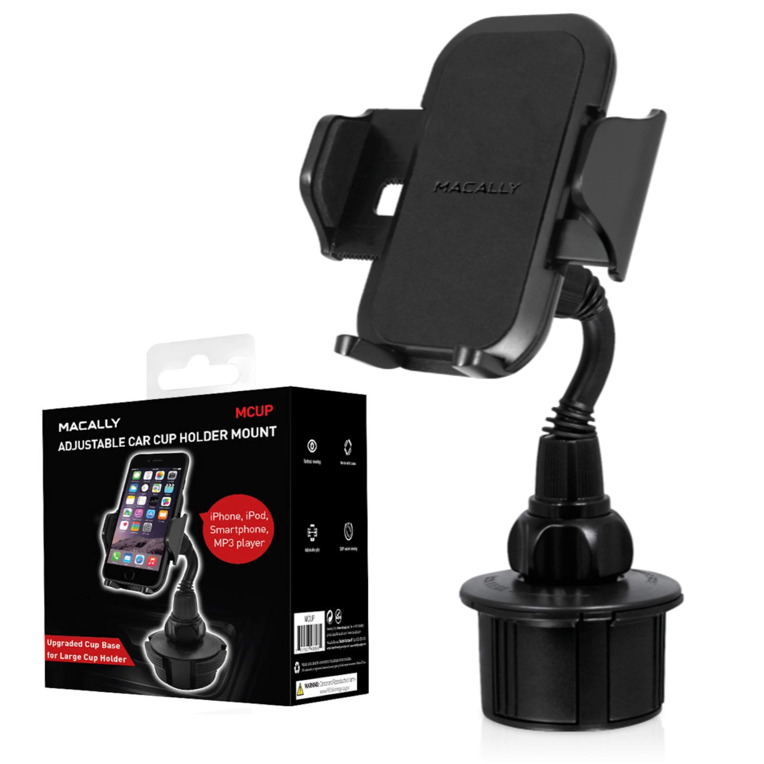 Macally Cup Phone Holder for Car Mount for Apple iPhone 11 Pro Max XS XS Max XR X 8 8+ 7 7 Plus 6s 6 5s SE, Samsung Galaxy ...