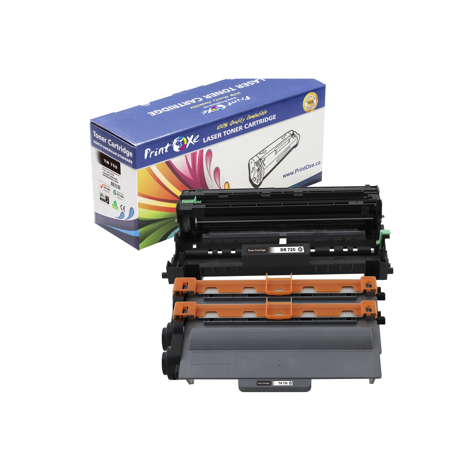 PRINTOXE® 3 PK: DR720 & 2 TN750 Compatible Drum & 2 Toner Cartridges (3 Units) for Brother HL 5440 5440D 5445 5450DN 5470DW 6180DW and MFC 8510 8110