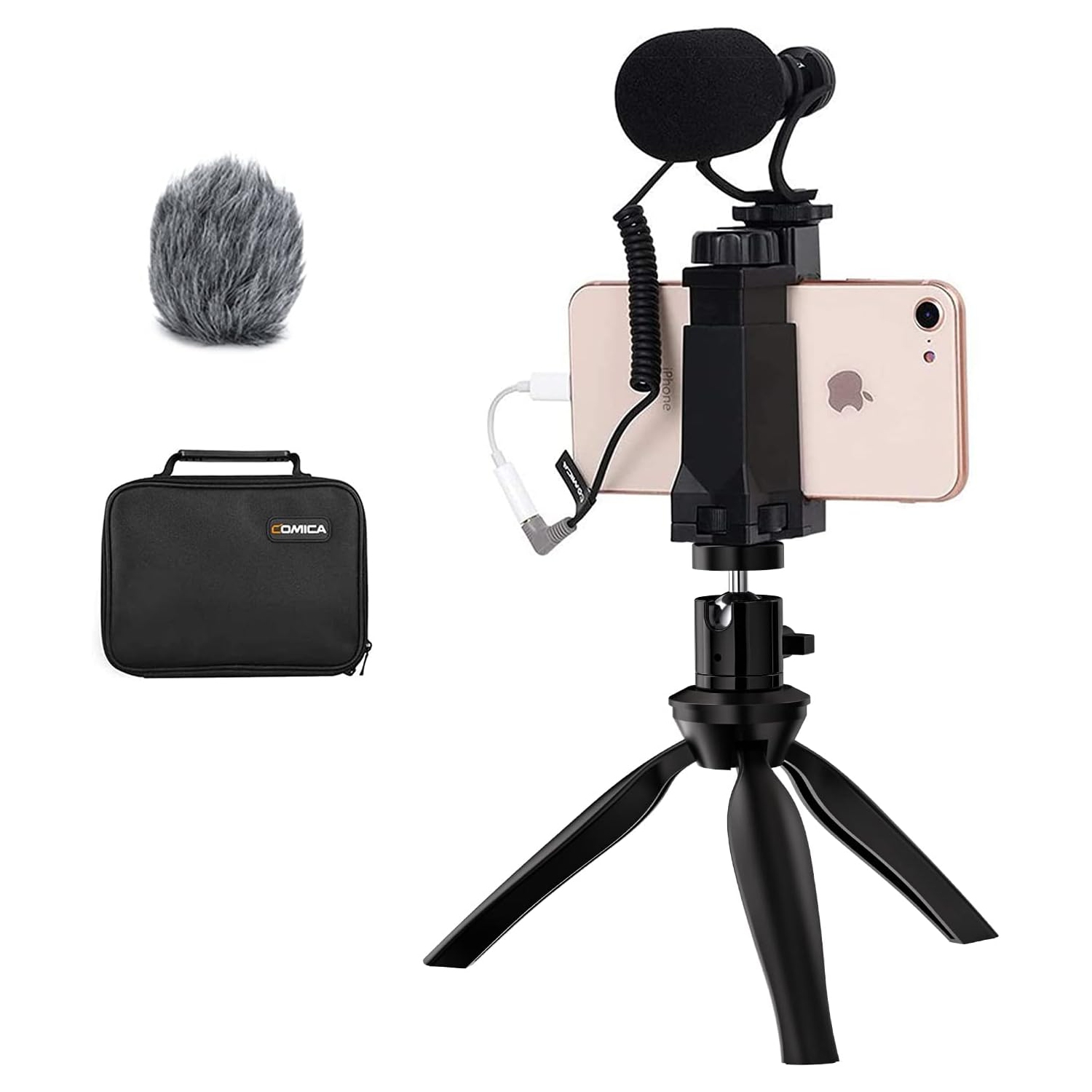 Smartphone Microphone Kit with Tripod, Microphone for iPhone 6, 7, 8, X, 11,12,13 and Android Smartphones - External Video Shotgun Mic for TikTok Vlogging Equipment
