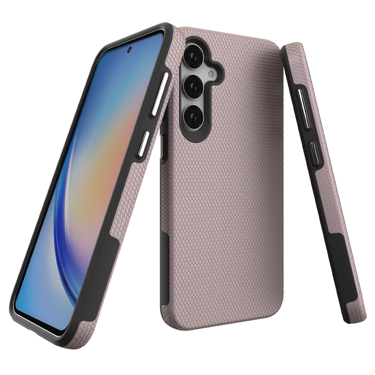 TopSave Triangle Pattern PC Back+Inner TPU Dual Layer Hybrid Case For Samsung Galaxy A36/A56 5G 6.7", Rose Gold