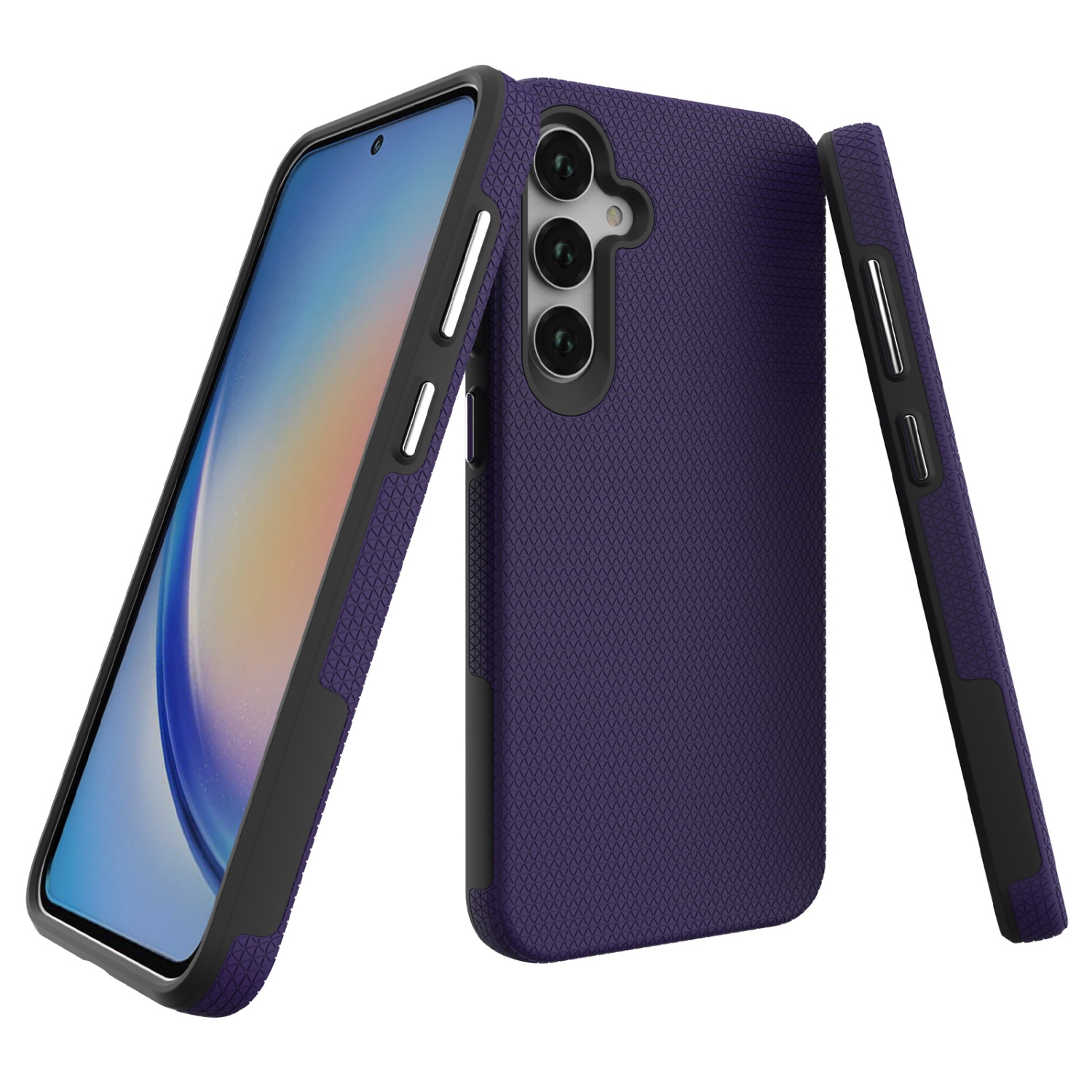 TopSave Triangle Pattern PC Back+Inner TPU Dual Layer Hybrid Case For Samsung Galaxy A36/A56 5G 6.7", Dark Purple