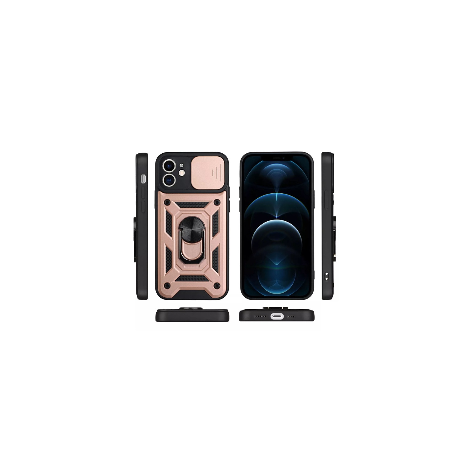 TopSave Camera Cover and Kickstand Shockproof Heavy Duty Protective with Magnetic Car Mount Holder Case For iPhone XR 6.1", Rose Gold