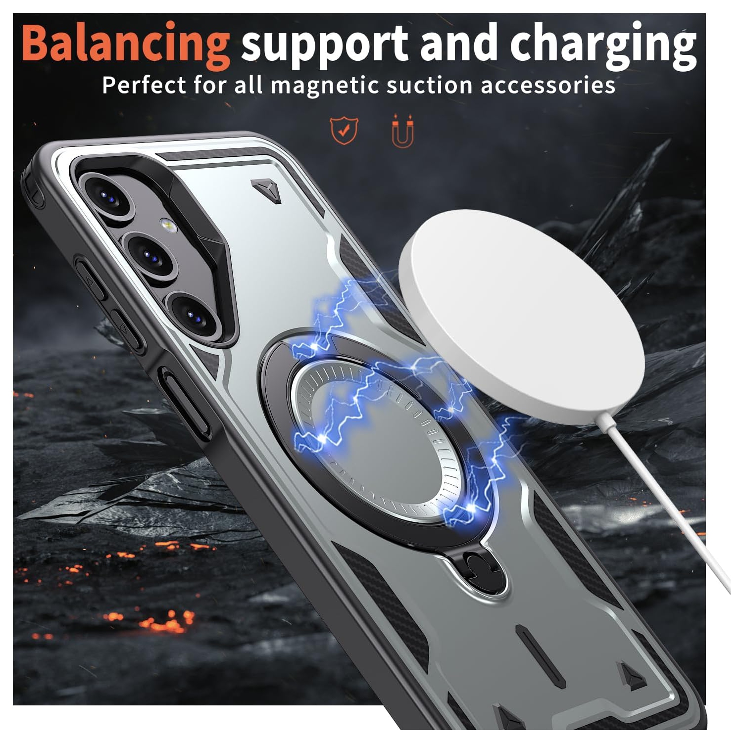 TopSave Invisible Rotating Magnetic Ring Holder, Shockproof Kickstand Protective For Samsung Galaxy A36/A56 5G-6.7 Inch, Gray