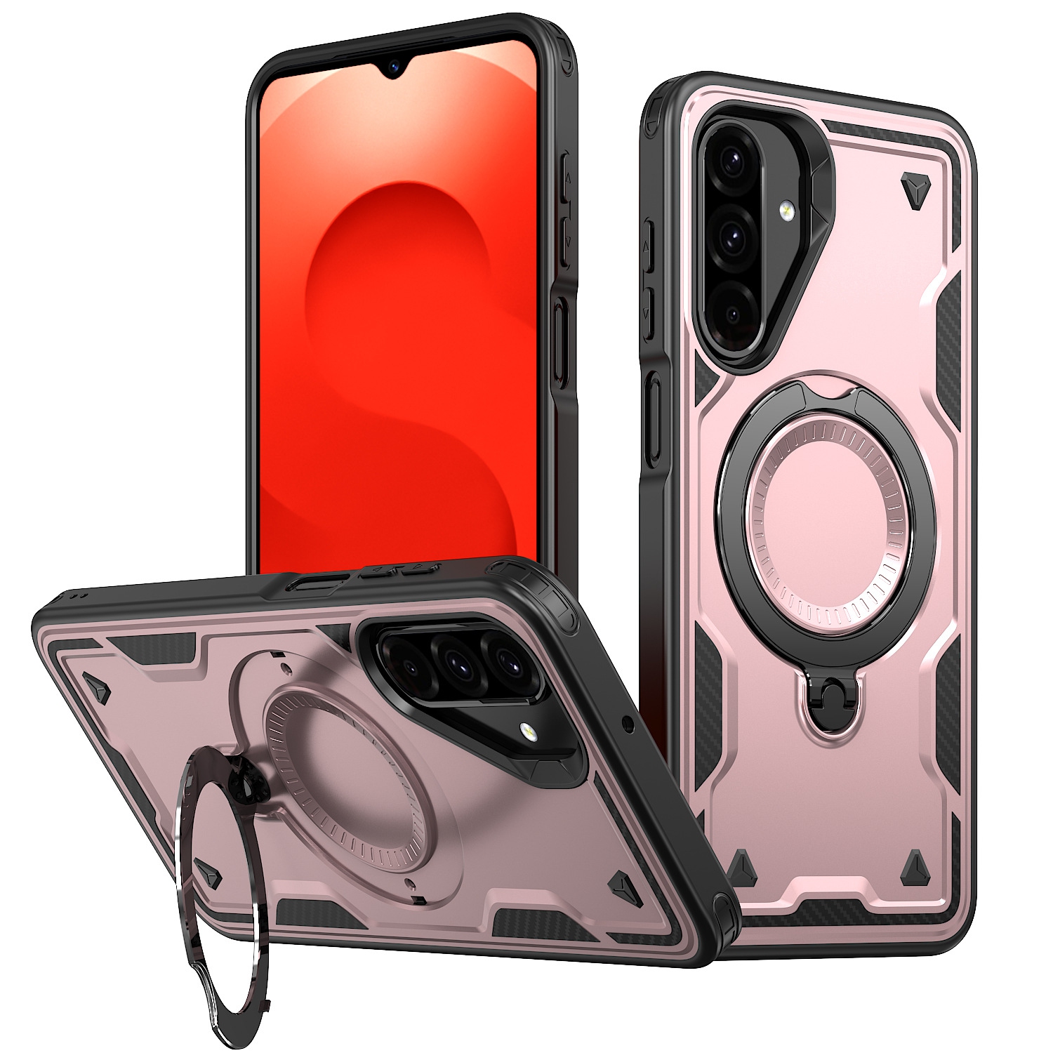 TopSave Invisible Rotating Magnetic Ring Holder, Shockproof Kickstand Protective For Samsung Galaxy A36/A56 5G-6.7 Inch, Rose Gold