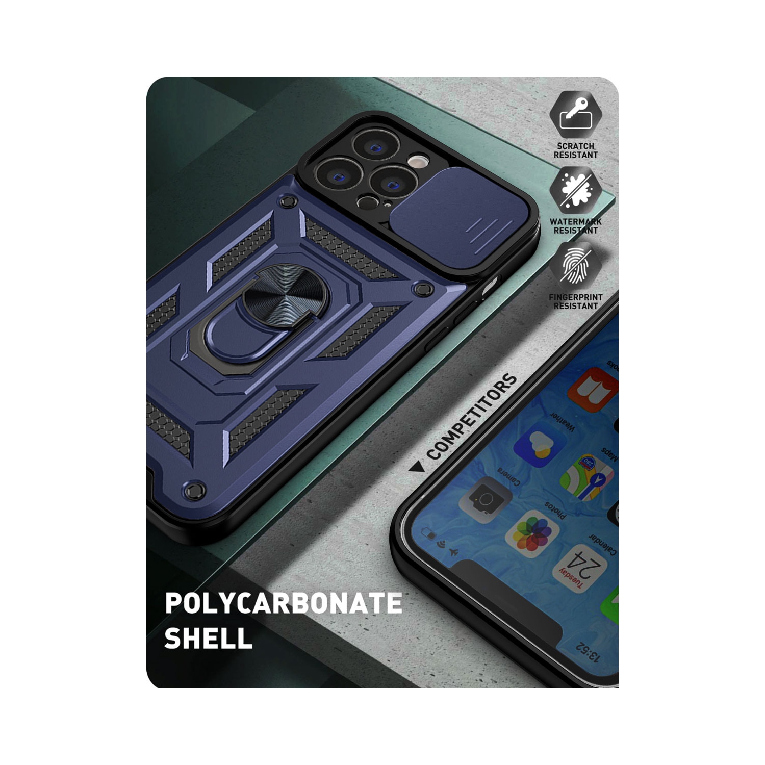 TopSave Camera Cover and Kickstand Shockproof Heavy Duty Protective with Magnetic Car Mount Holder Case For iPhone XR 6.1", Navy Blue