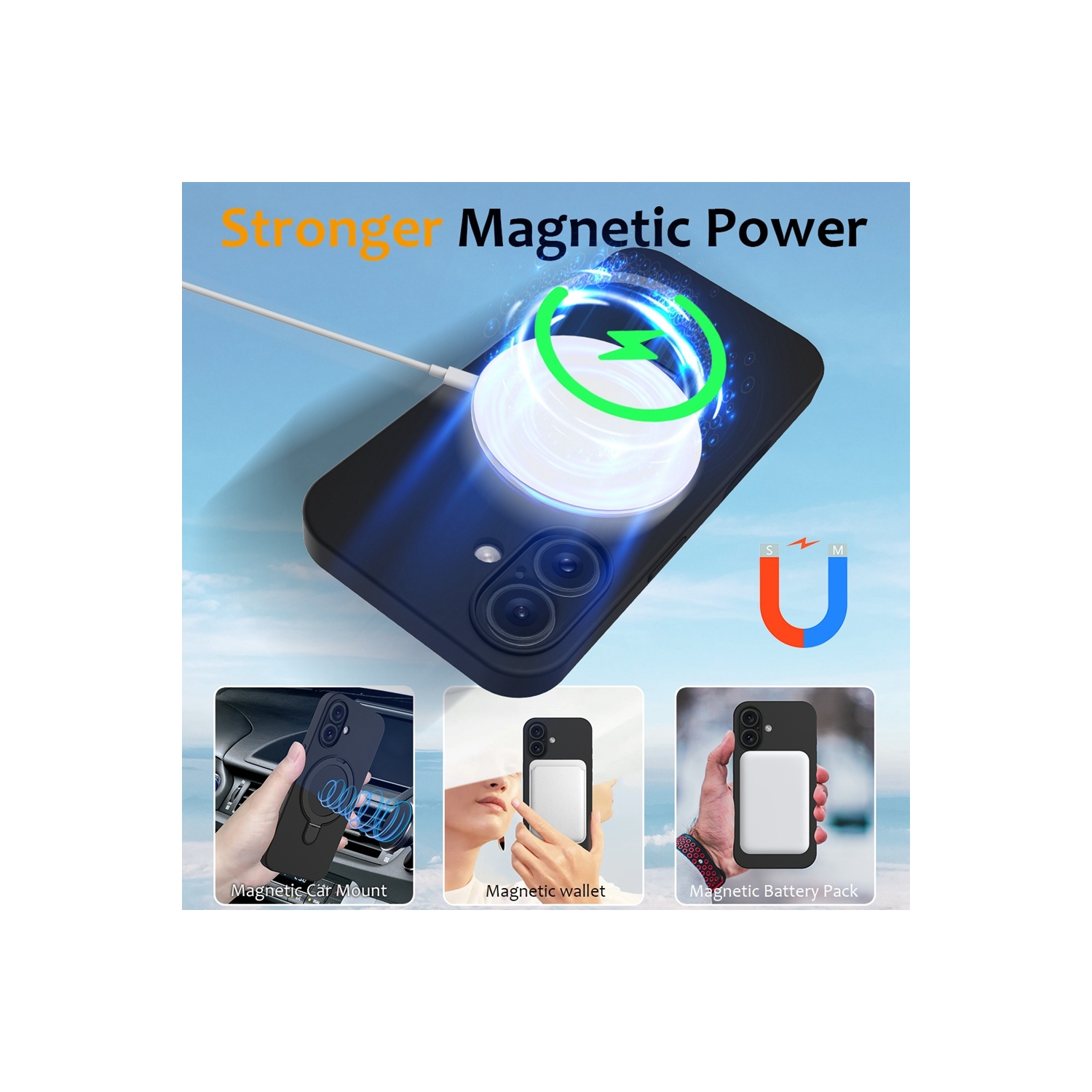 TopSave Magnetic Ring Stand Liquid Silicone Slim Thin Shockproof Protective Cover for iPhone 16 Plus 6.7", Black