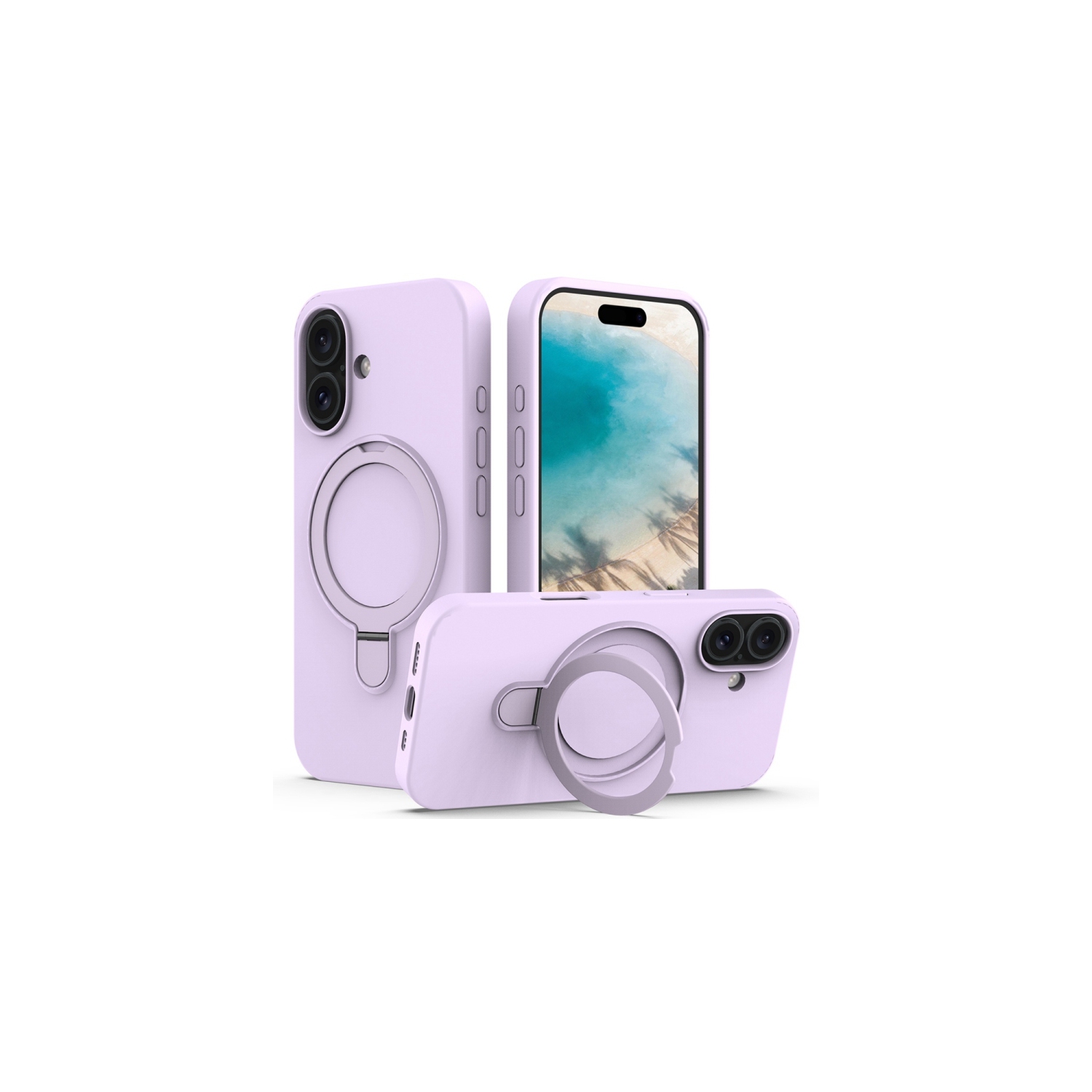 TopSave Magnetic Ring Stand Liquid Silicone Slim Thin Shockproof Protective Cover for iPhone 16 Plus 6.7", Light Purple