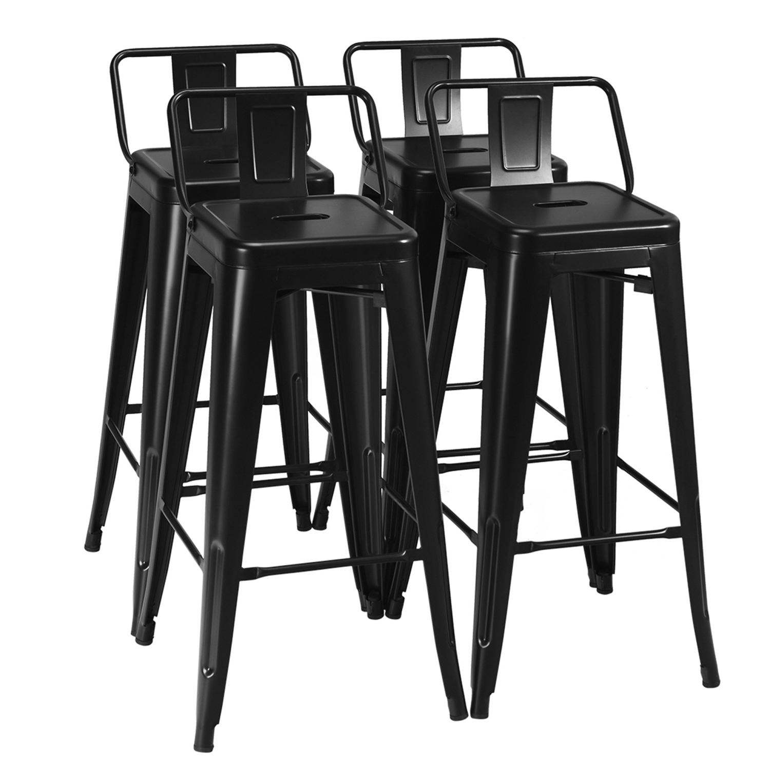 Costway Set of 4 Metal Bar Stools 30'' Bar Height Barstools Industrial w/ Low Back GunBlack