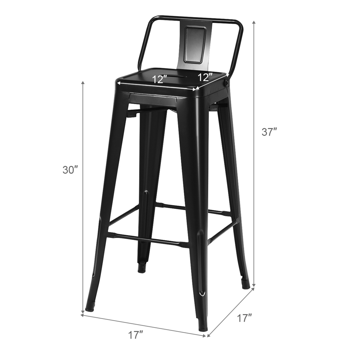 Costway Set of 4 Metal Bar Stools 30'' Bar Height Barstools Industrial w/ Low Back GunBlack
