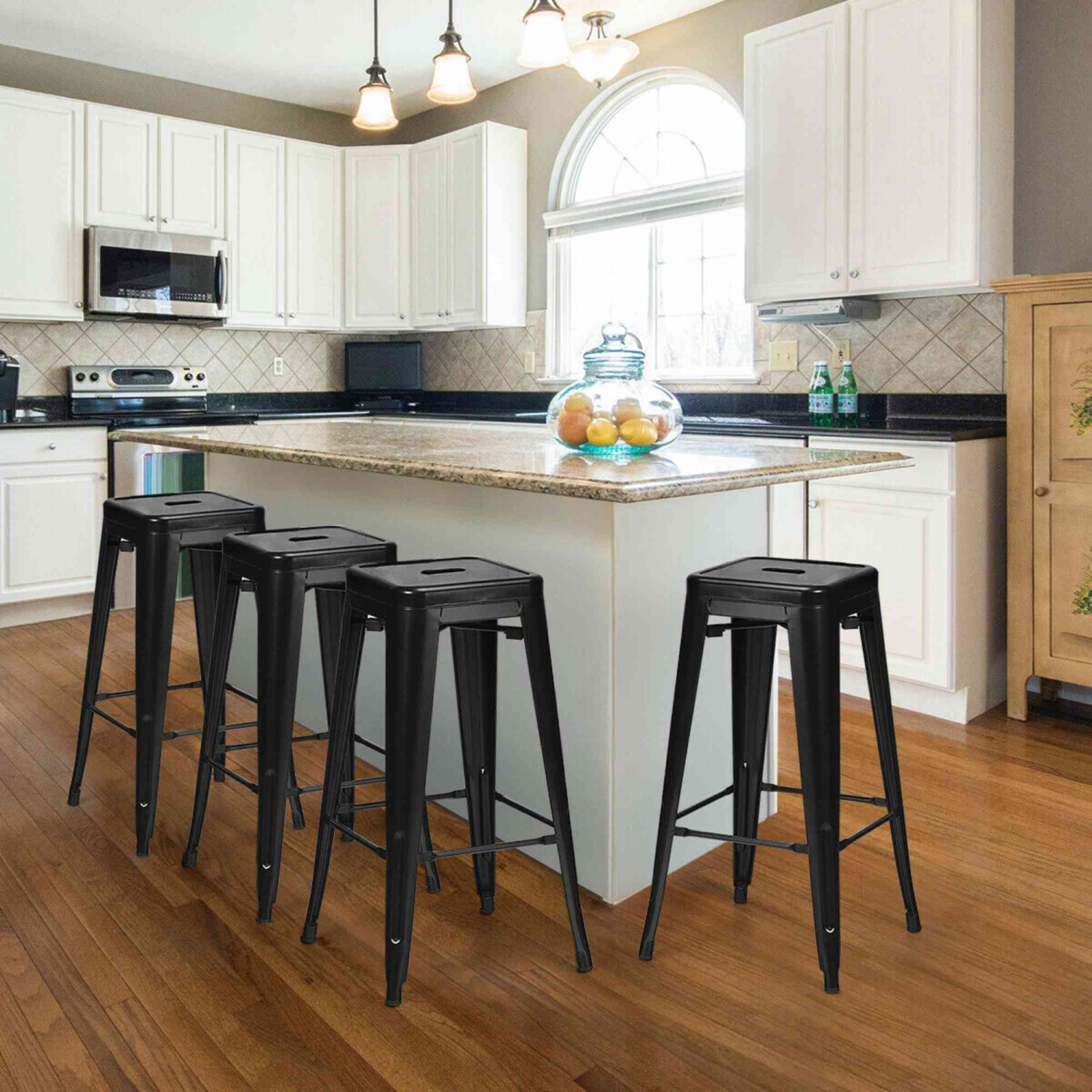 Costway Set of 4 Metal Bar Stools 30'' Bar Height Barstools Industrial w/ Low Back GunBlack