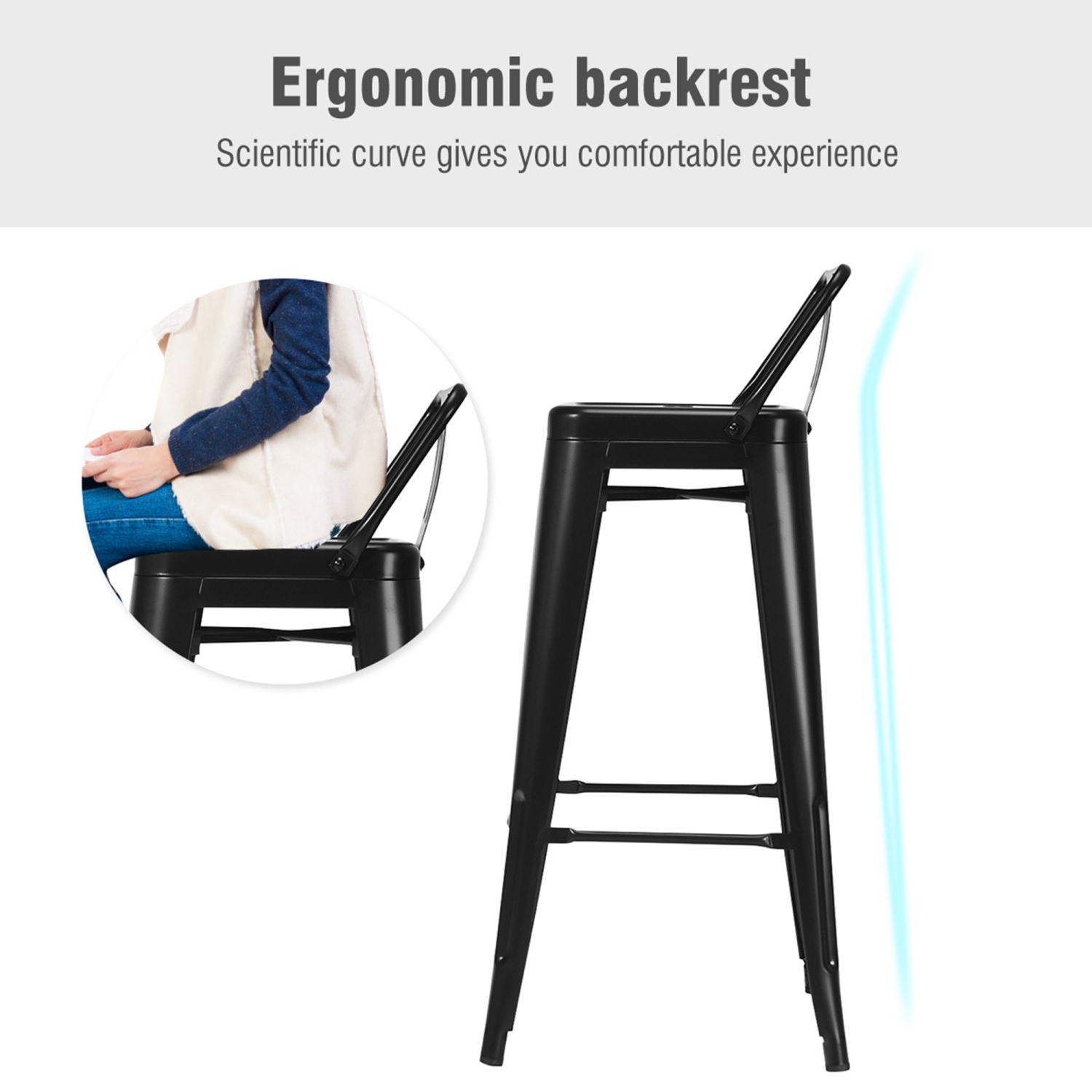 Costway Set of 4 Metal Bar Stools 30'' Bar Height Barstools Industrial w/ Low Back GunBlack